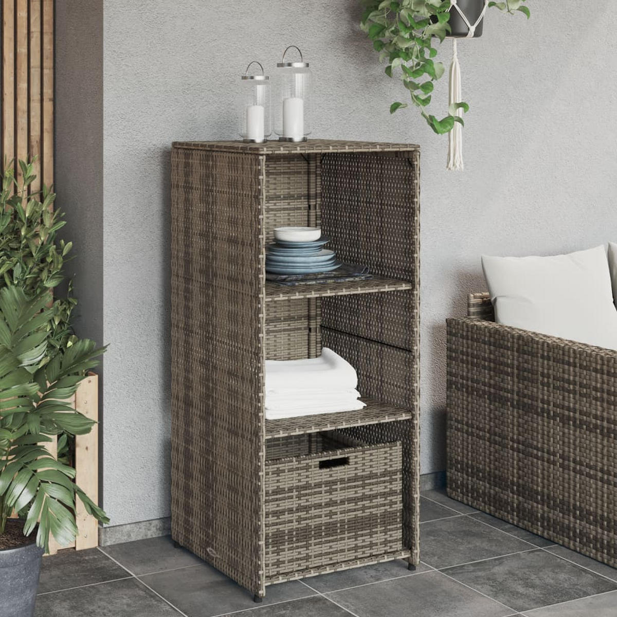 GARTENSCHRANK Grau 50/55/115 Cm Poly Rattan - Grau, Kunststoff (55/115/50cm) - vidaXL