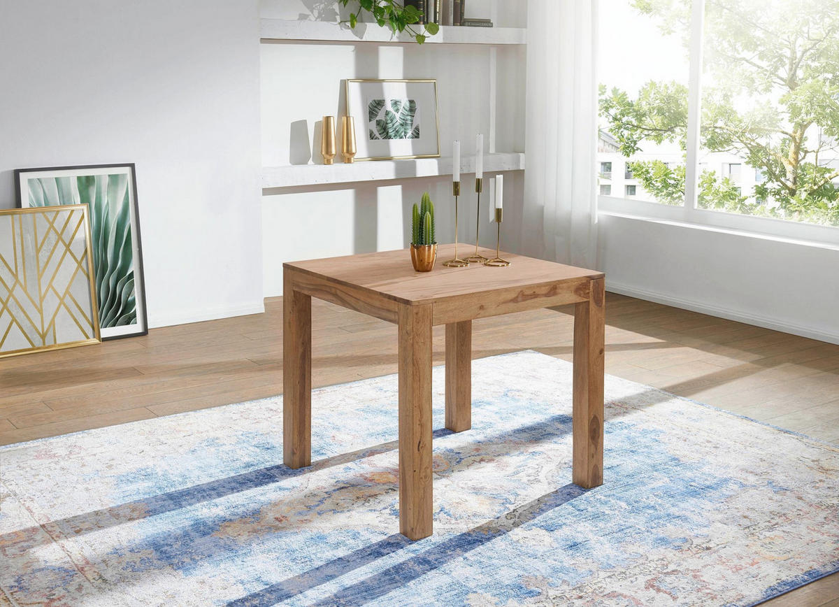 ESSTISCH Massivholz Akazie Rechteckig Handgefertigt NAKO, Beige 80x80x76 cm - Hellbraun/Beige, Akazienholz/Holz (80/80/76cm) - KADIMA DESIGN