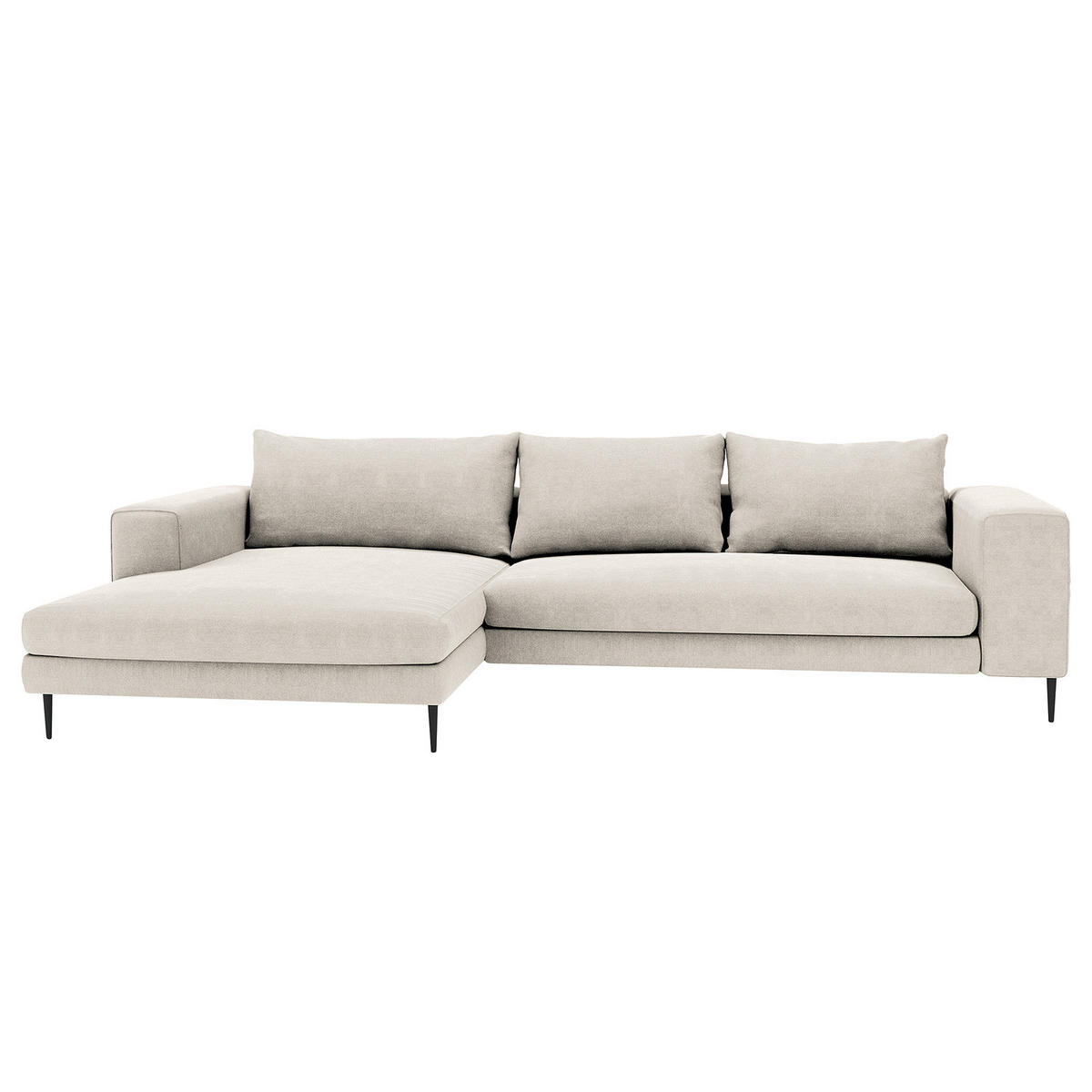 ECKSOFA mit Longchair - Schwarz Hochglanz/Beige, Textil/Metall (315/170cm) - home24