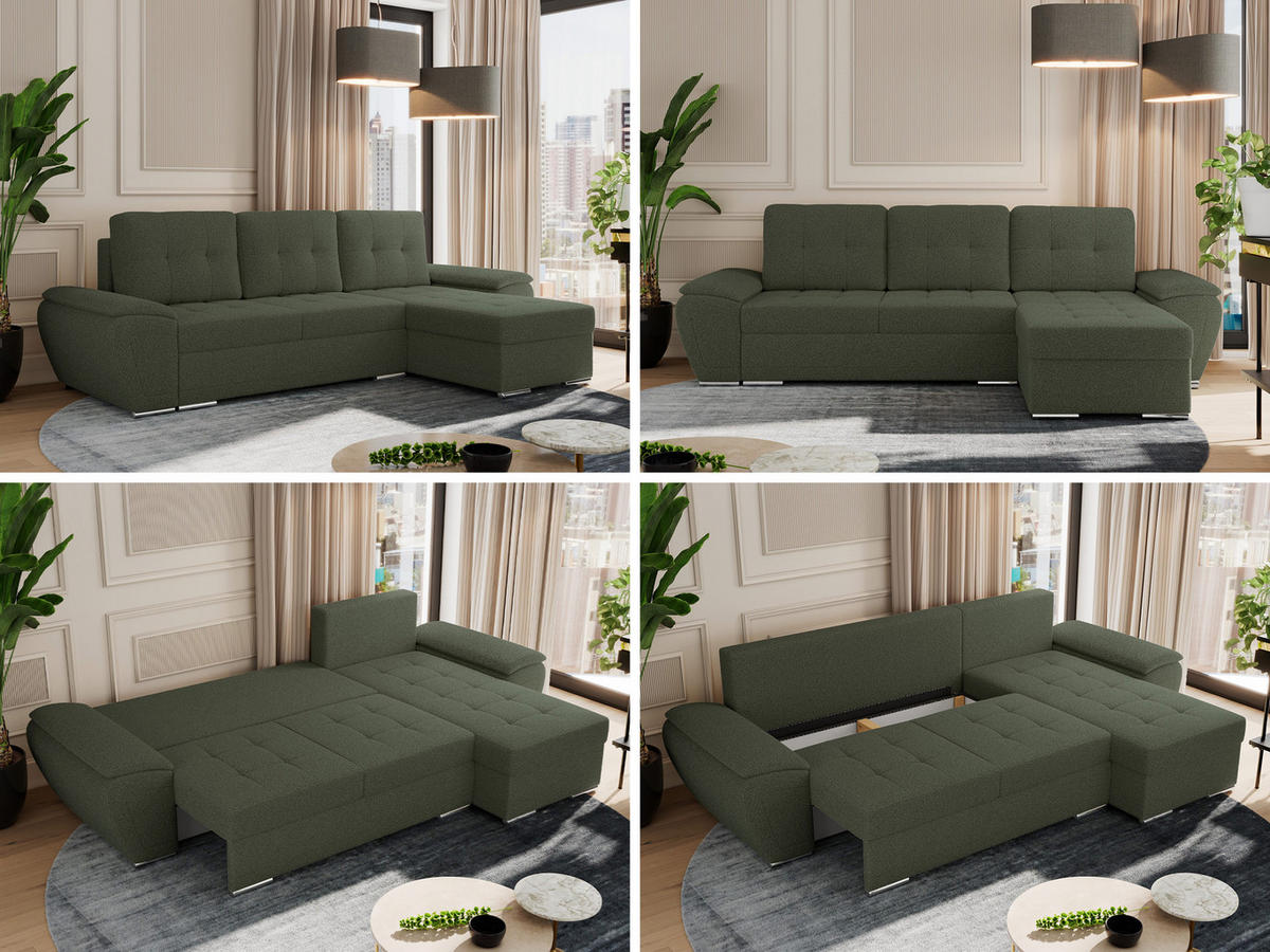 ECKSOFA UMBRIA L Grün Boucle - Grau/Grün, Textil (271/157cm) - MKS