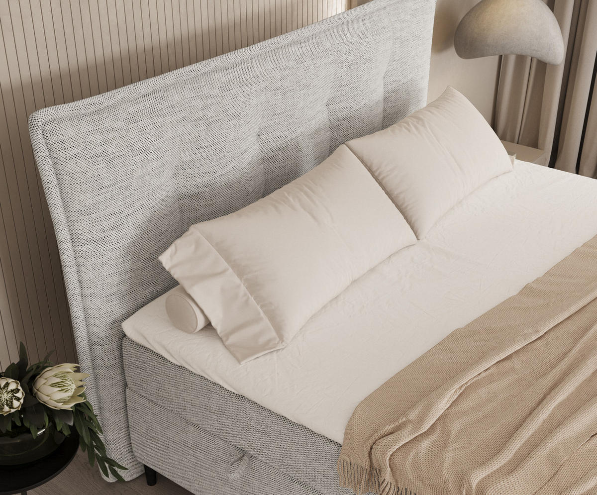 BOXBETT Sinai Hellgrau 160/200 cm mit Taschenmatratze und Topper - Hellgrau/Schwarz, Holz/Holzwerkstoff (160/200cm) - Maison de Reve