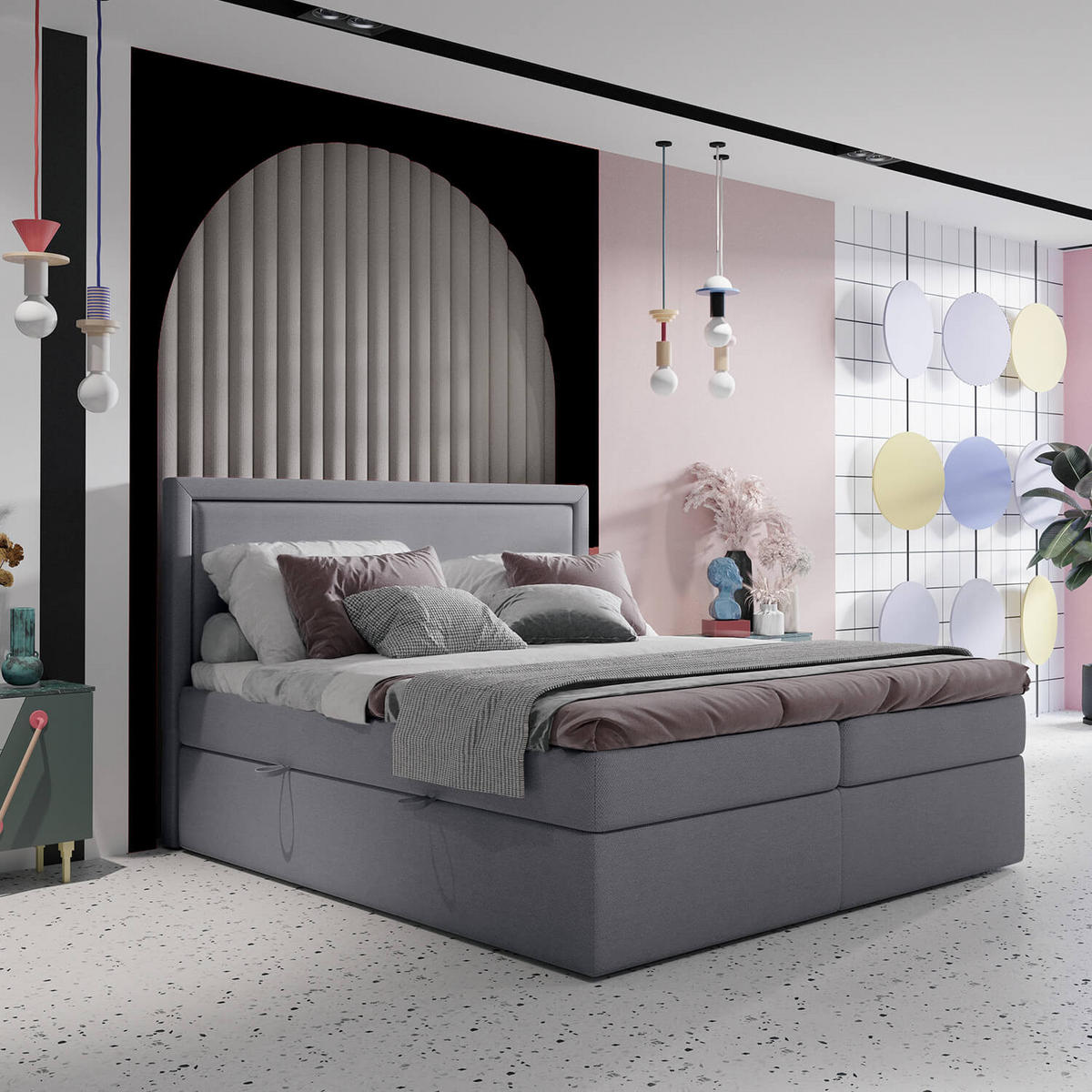 BOXBETT Jodan 120/200 cm Grau im Megan Stoff - Schwarz/Grau, Holz/Holzwerkstoff (120/200cm) - AltaBeds