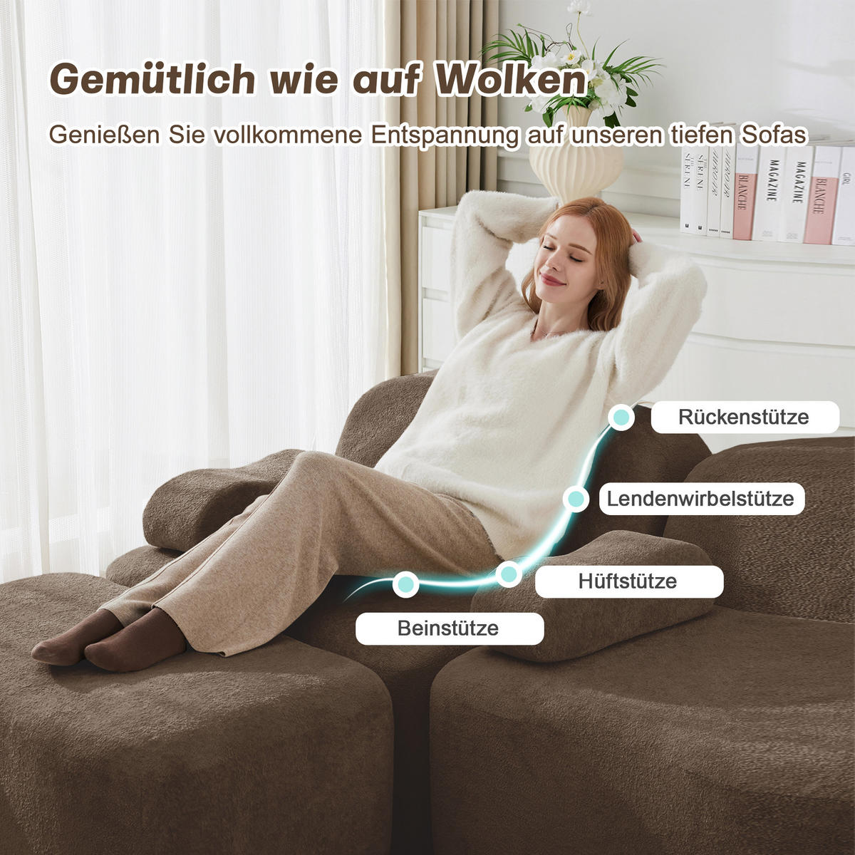 4-SITZER ECKSOFA Samt Braun mit Hocker - Braun, Textil (384/167cm) - WISHDOR
