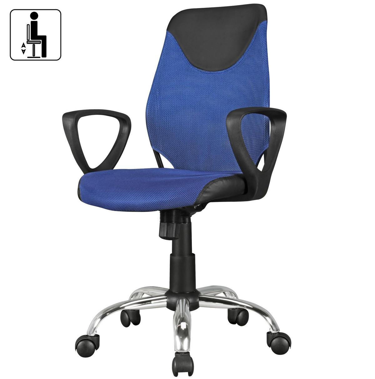 JUGENDDREHSTUHL Nylon Ergonomisch Höhenverstellbar DAVOS, Blau 60x60x101 cm - Blau/Silberfarben, Textil/Metall (60/101/60cm) - KADIMA DESIGN