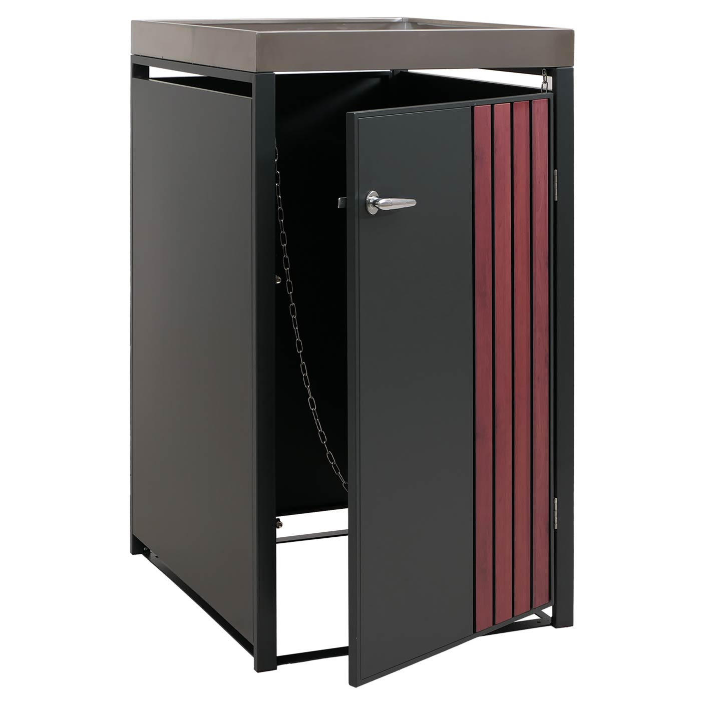 MÜLLTONNENBOX 1er mit Pflanzkasten HxBxT 125x68x84cm Anthrazit Holzoptik dunkel - Anthrazit, Metall (68/125/84cm) - PROREGAL