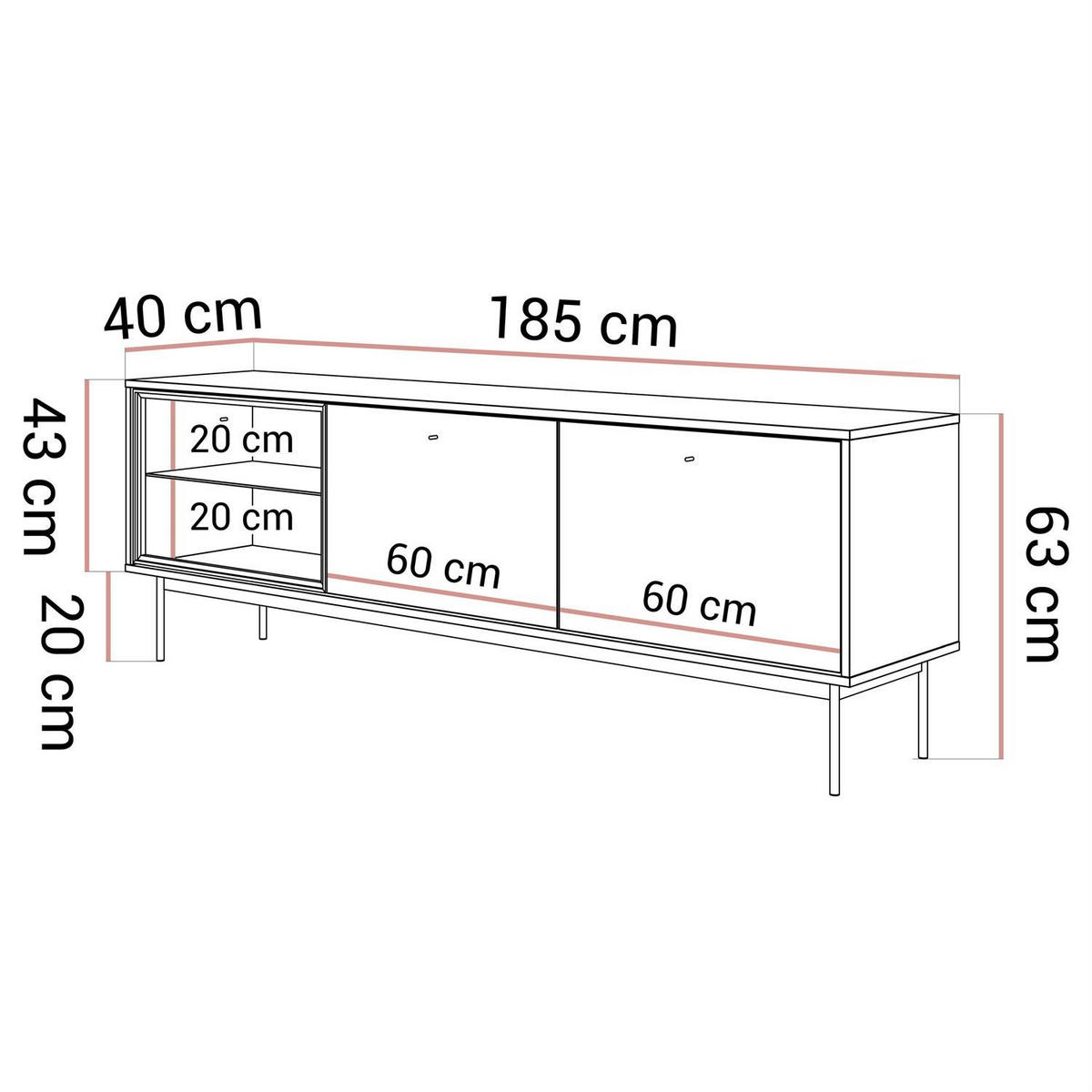 TV-SCHRANK ISA mit LED-Beleuchtung - Eichefarben, Holzwerkstoff (185/63/40cm) - Lookway