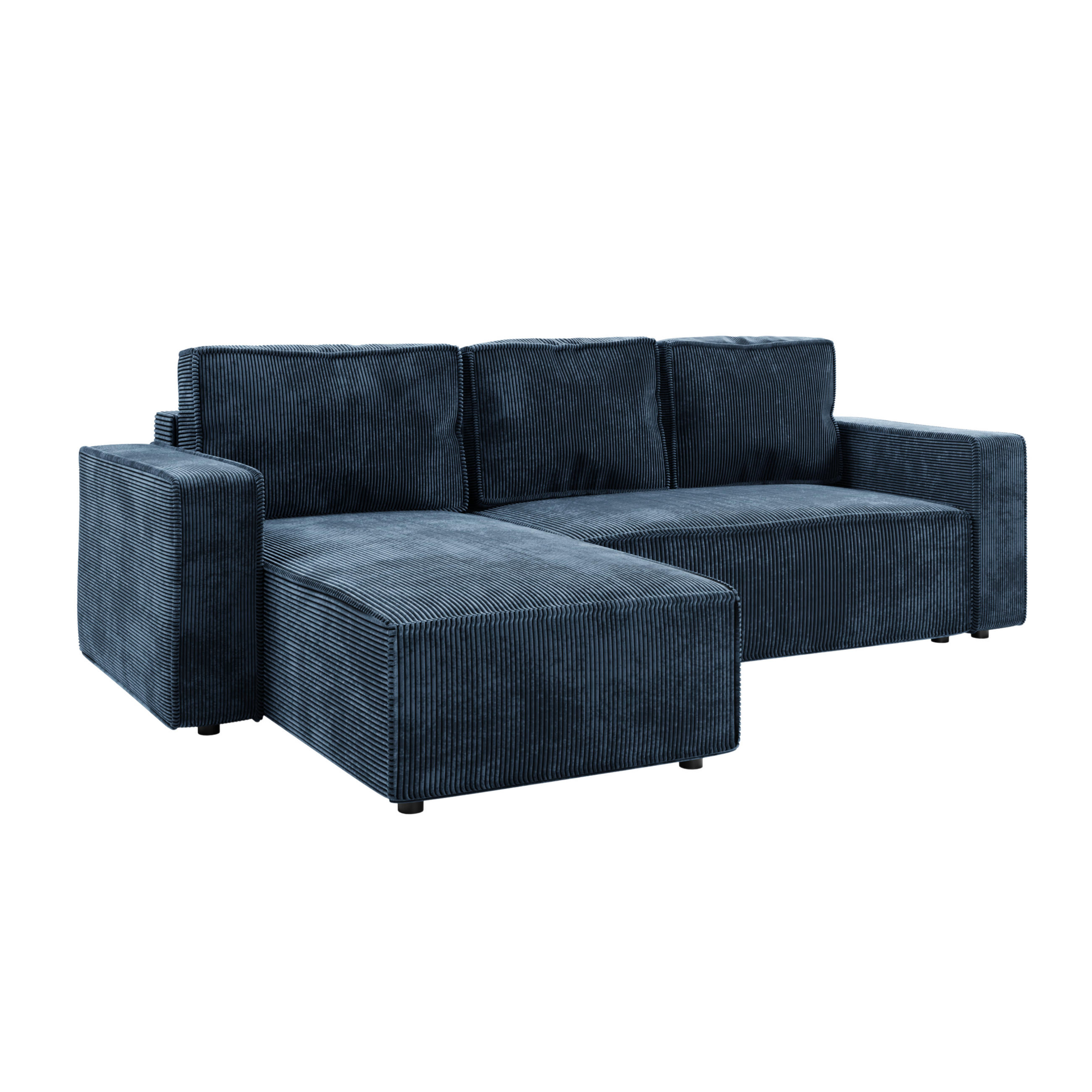 ECKSOFA BRIK 258x169 cm, Meerblau Cord Poso, Schlaffunktion & Bettkasten - Dunkelblau, Textil (258/169cm) - Excellent Home