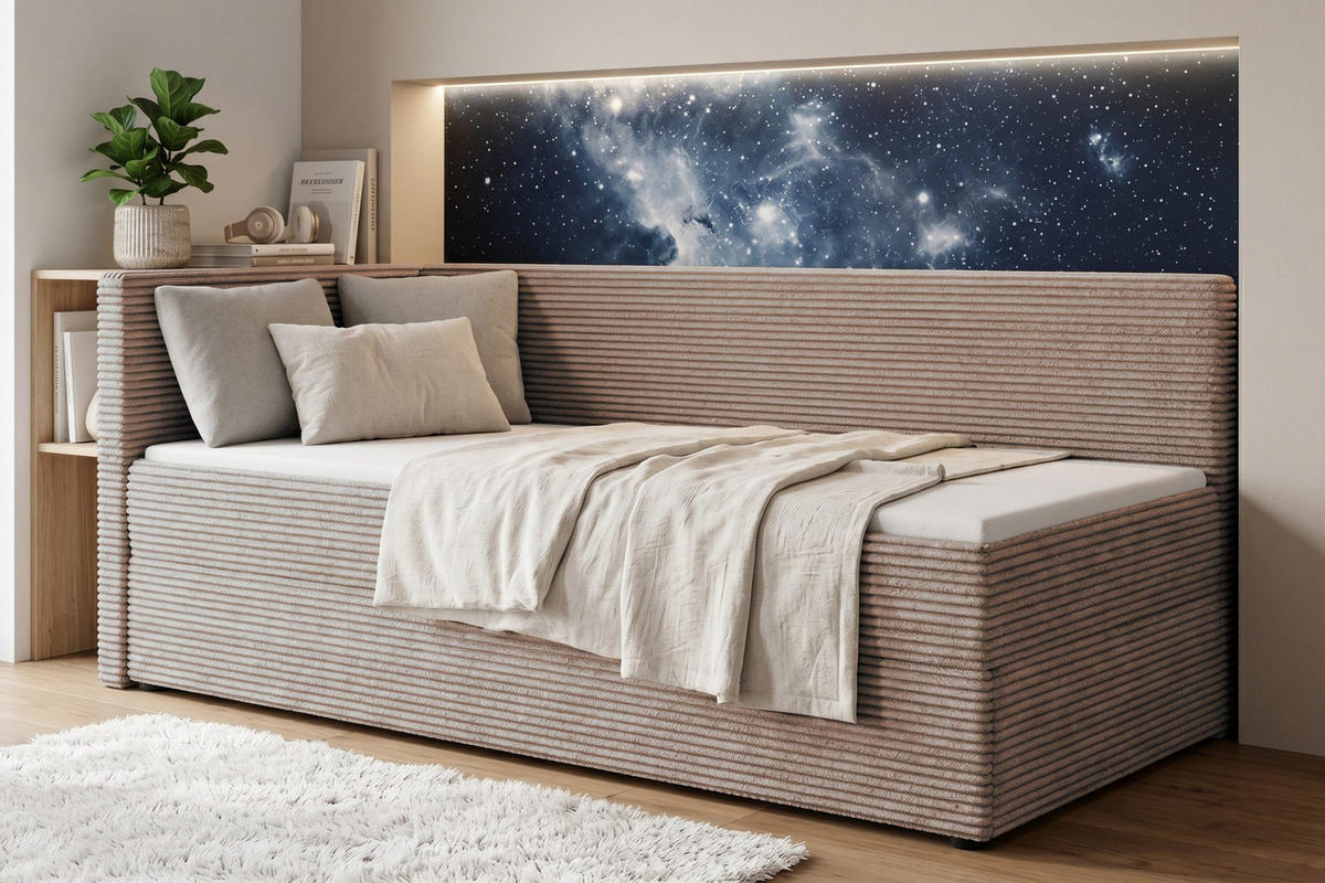 BOXBETT ROBERTO 90/200 in Cord Beige H3 links - Beige, Holz/Holzwerkstoff (90/200cm) - Deine Möbel 24