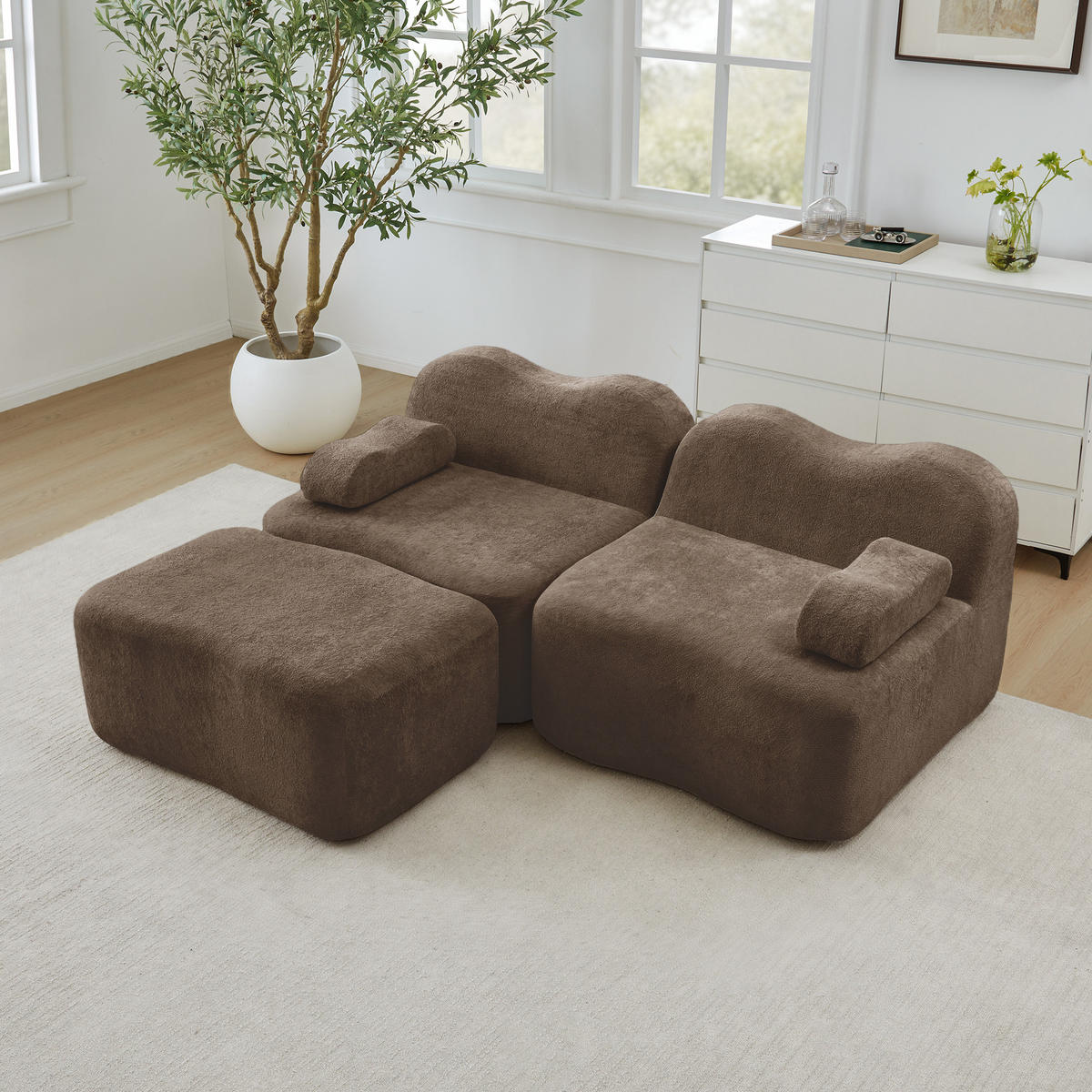 2-SITZER ECKSOFA Samt Braun mit Hocker - Braun, Textil (192/167cm) - WISHDOR