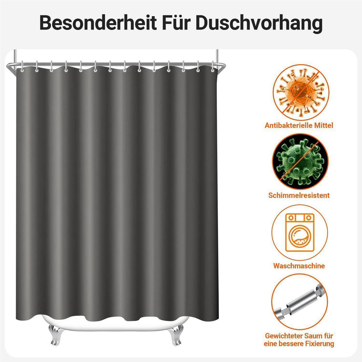 DUSCHVORHANG Dunkelgrau 280 x 200 cm Textil Wasserabweisend Waschbar - Anthrazit, Textil (280/200cm)