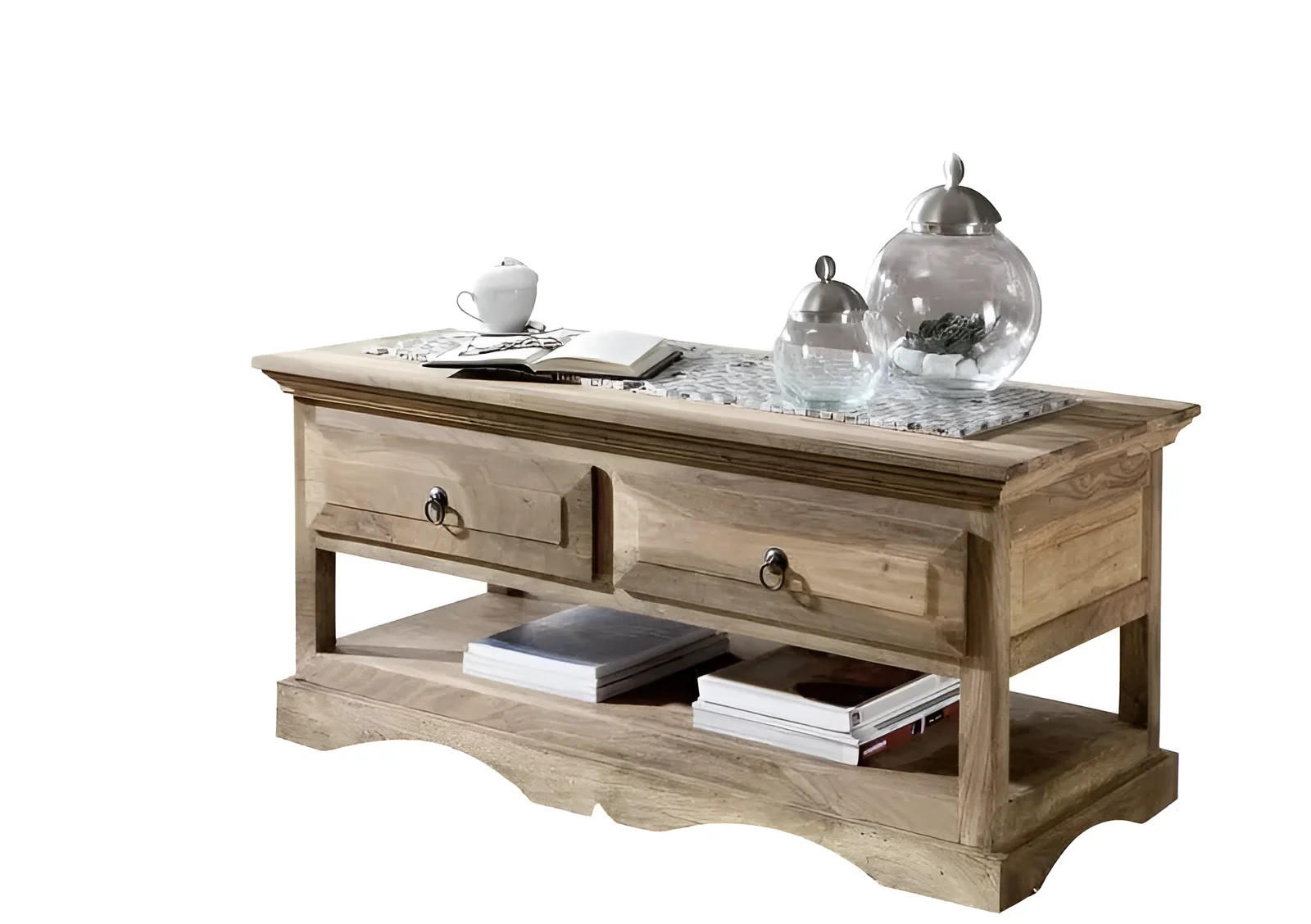 COUCHTISCH Sheesham 110x50x50 grau geölt LEEDS #44 - Grau, Holz (110/50/50cm) - Massivmoebel24