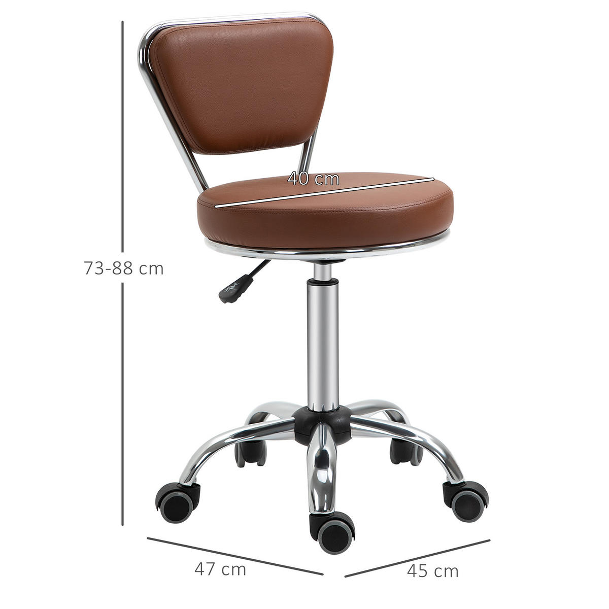 BÜROHOCKER DE-18033 höhenverstellbar 49-64 cm, Vintage-Stil Braun - Silberfarben, Metall (47/88/45cm) - ComfortXL