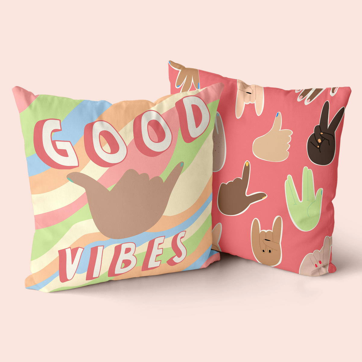 KISSENBEZUG dekorativ good vibes 50x50 cm (2er pack) mehrfarbig - Multicolor, Textil (50/50cm) - Happy Friday