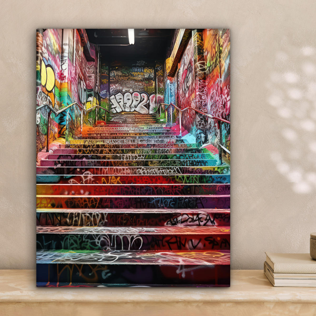 LEINWANDBILD Treppe - Graffiti - Farben - Kunst 30x40 cm - Multicolor, Textil (30/40cm) - MuchoWow