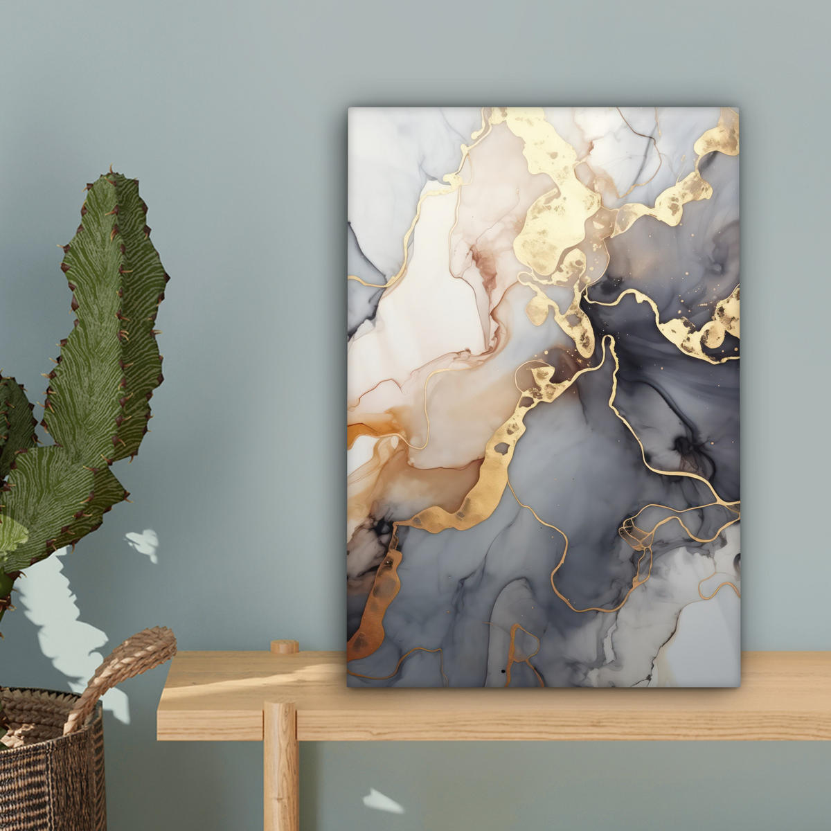 LEINWANDBILD Marmor - Schwarz - Gold - Weiß Deko Wohnzimmer 20x30 cm - Dunkelgrau, Textil (20/30cm) - MuchoWow