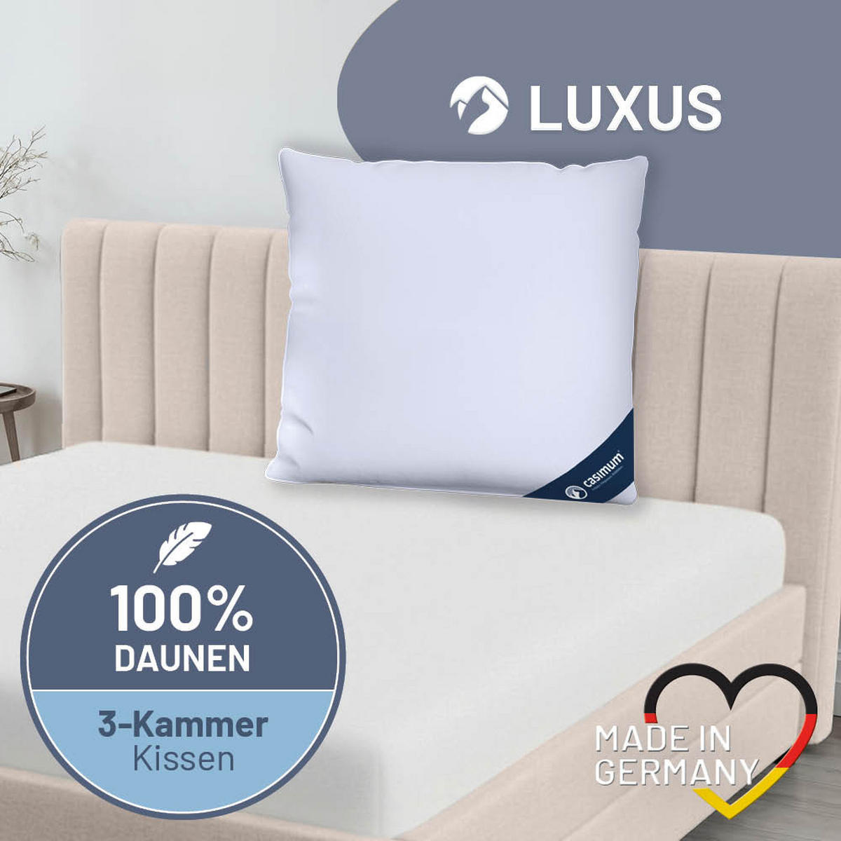 KOPFKISSEN 80x80 cm weich & stützend, 3-Kammer Daunenkissen 100% Daunen (Außen) - Weiß, Textil (80/80cm) - casimum