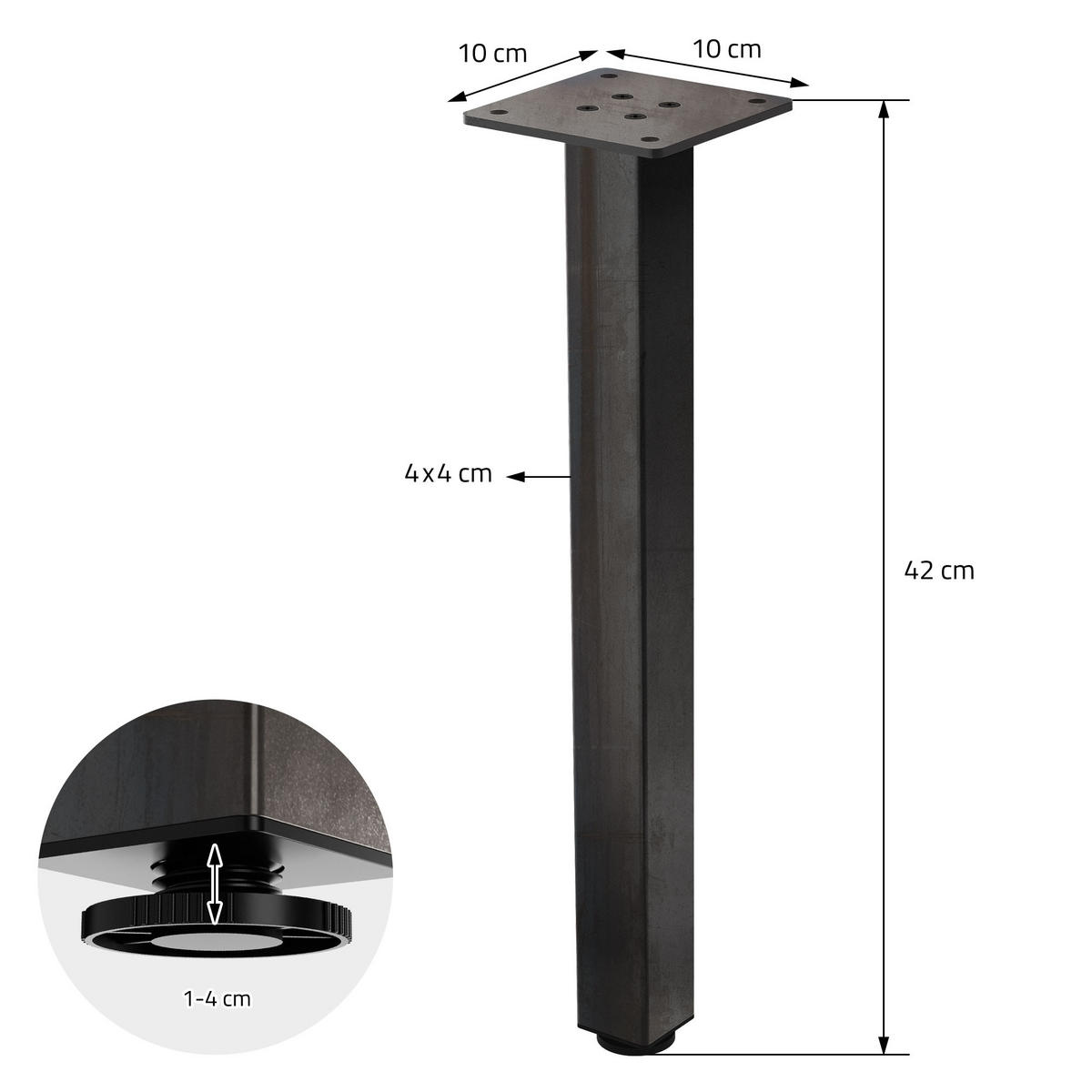 TISCHBEINE 4er Set I-Design H:42 cm Industrial 4x4 cm - Dunkelgrau, Metall (10/42/10cm) - ML-DESIGN