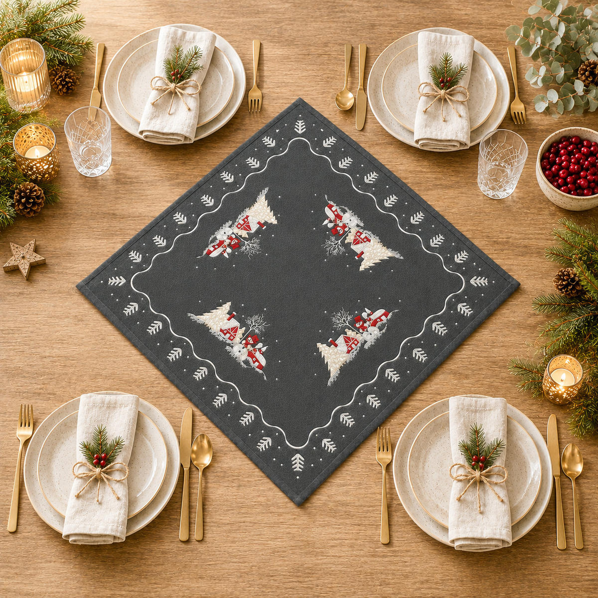 TISCHDECKE Weihnachten 85x85 cm Schneemann - Weiß/Grau, Textil (85/85cm) - TiborTex