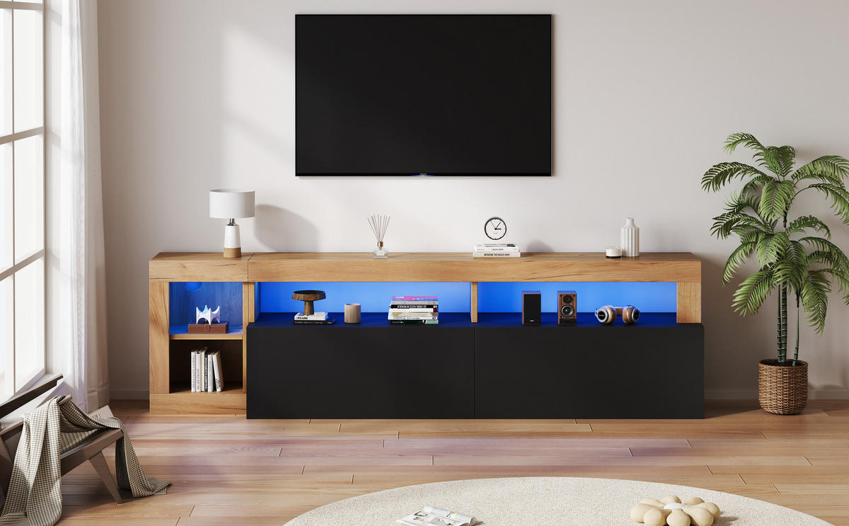 TV-ELEMENT184X42X58CM mit LED-Beleuchtung für 80 Zoll Fernseher Schwarz Holz - Schwarz, Holz (51.18/11/161.7cm) - Raelunyi