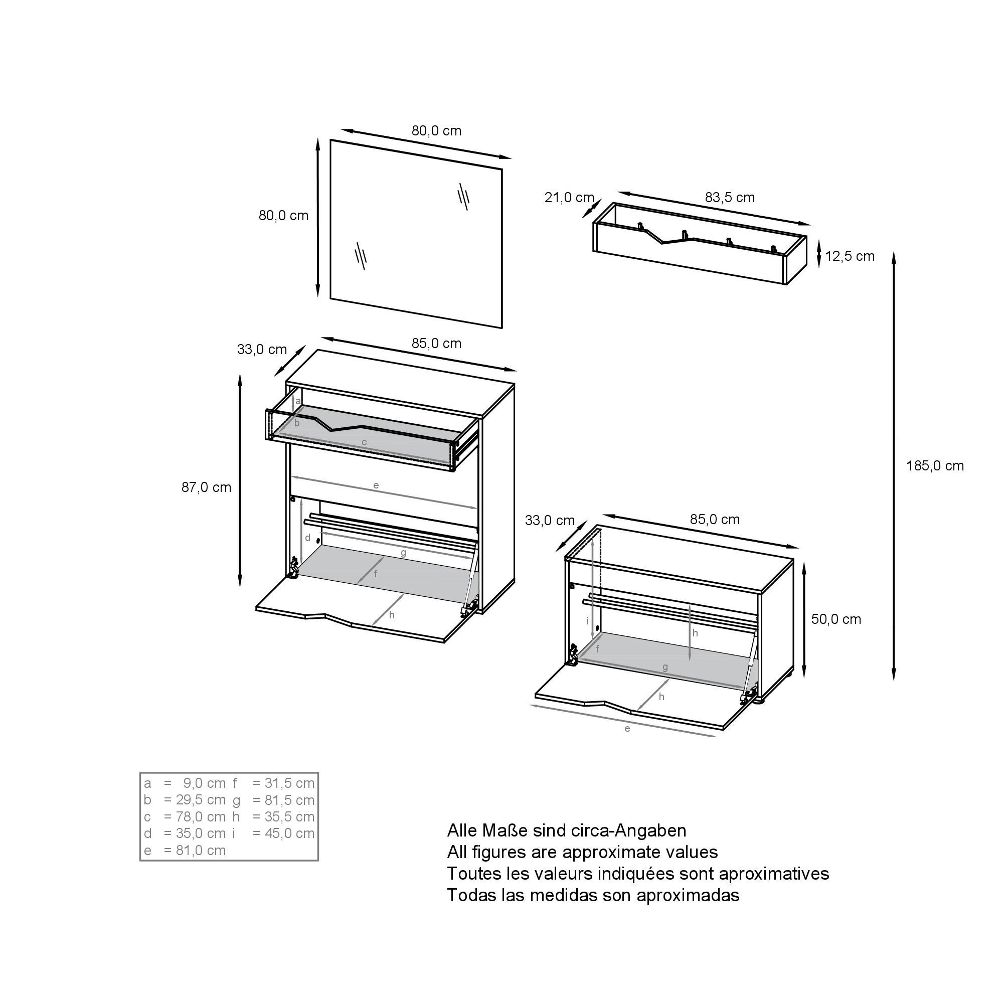 Thumbnail - Vladon Garderobe, Anthrazit, Holzwerkstoff, 190x185x33 cm, Garderobe, Garderoben-Sets & Serien, Garderoben-Sets