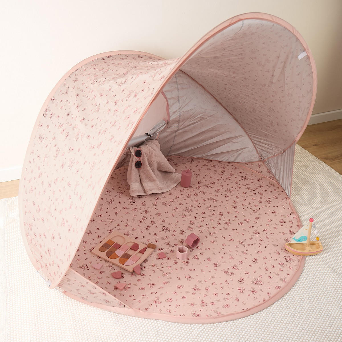 STRANDMUSCHEL Pop-up, UV-Schutz 40+ - Rosa, Textil (105/146cm) - Bieco Spielwaren