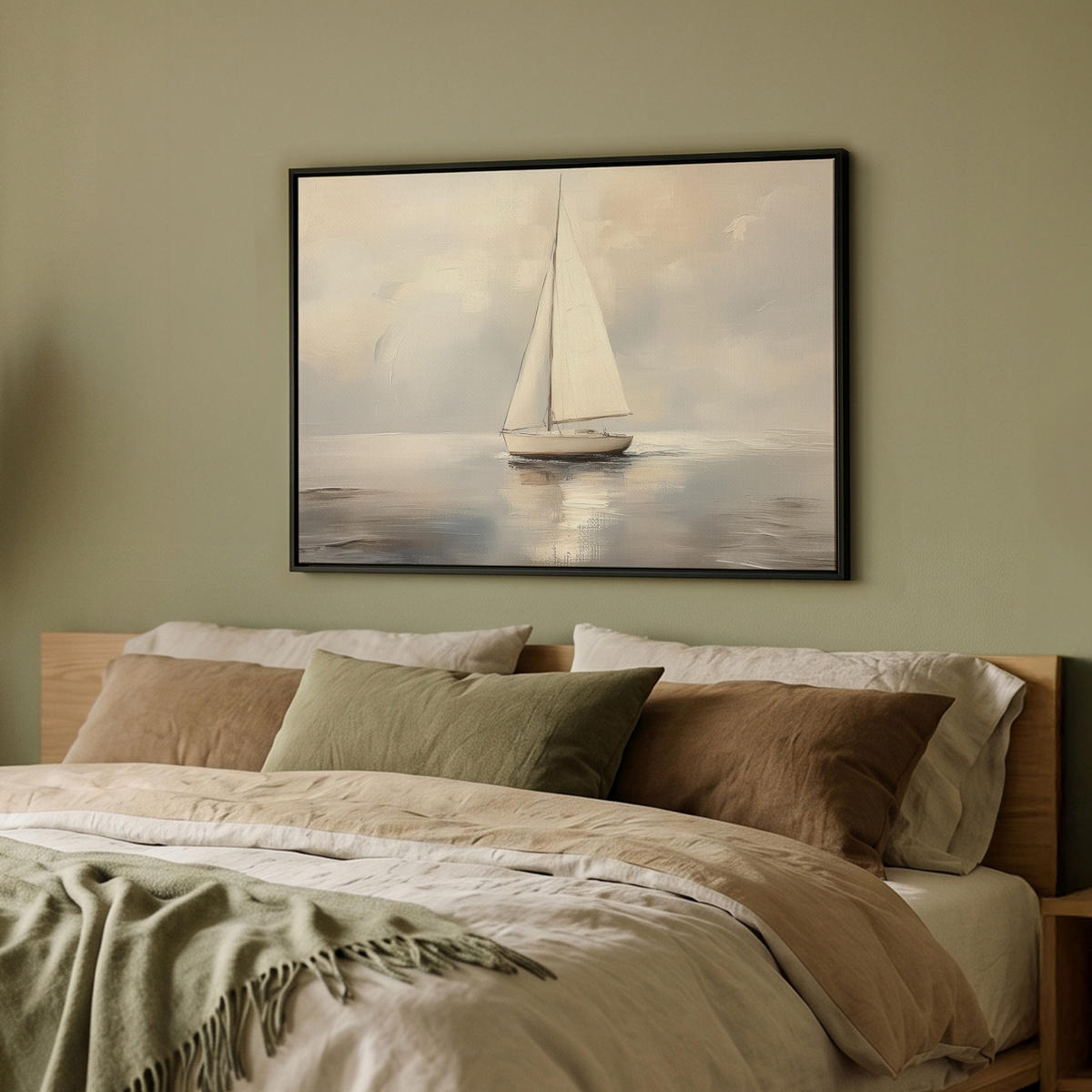 LEINWAND Bilder mit Rahmen - Segelschiff - Meer - Bewölkt - 80x60 - Creme, Textil (80/60cm) - MuchoWow