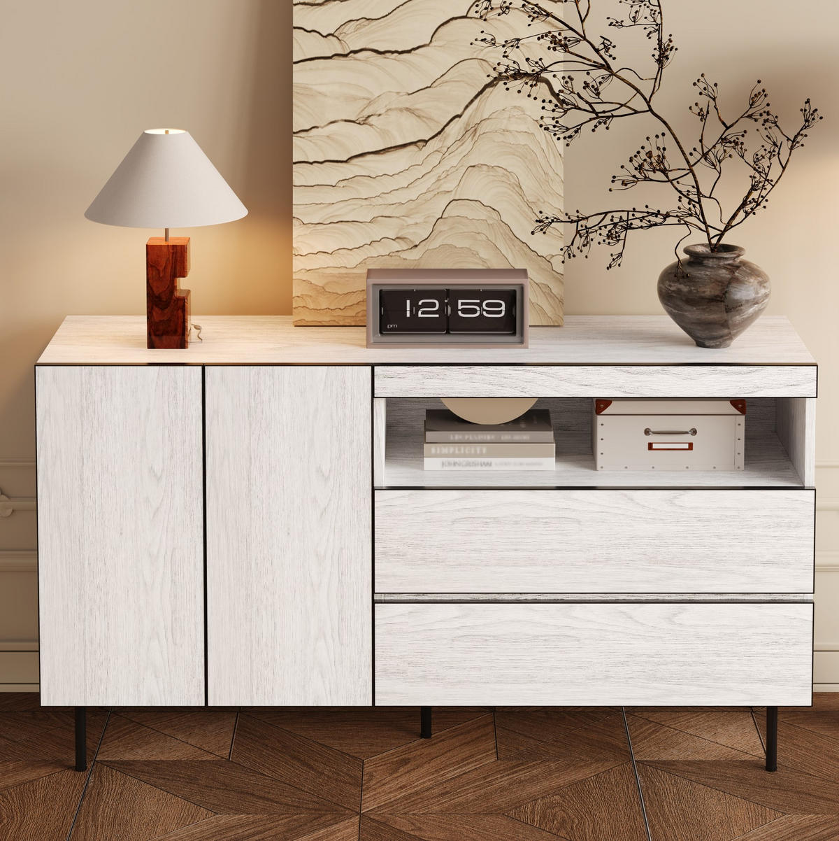 SIDEBOARD z dřevotřísky, 140/42/77 cm, bílá s tichým dovíráním - bílá, kompozitní dřevo (140/77/42cm) - Modenvie