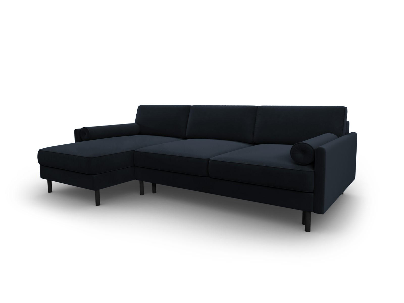 AUSKLAPPBARES-ECKSOFA links mit Container Scott aus Samt dunkelblau 5 Sitzplätze - Dunkelblau, Textil (142/212cm) - Micadoni