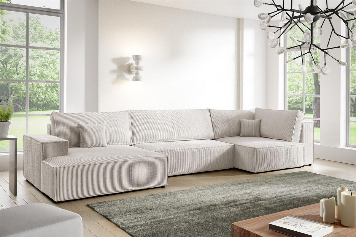 WOHNLANDSCHAFT Corunia - Weiß, Holzwerkstoff/Textil (398/70/148cm) - Fun Möbel