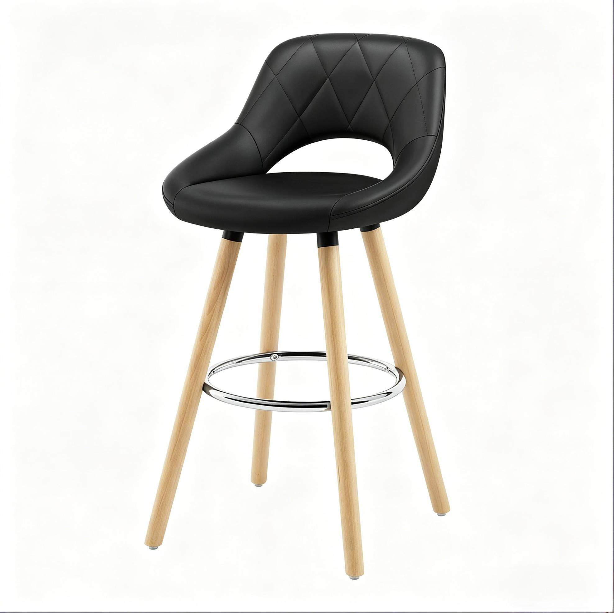 BARHOCKER mit Rückenlehne Sitzhöhe 68 cm Kunstleder Schwarz - Schwarz, Holz (40/70/43cm) - Meubliv