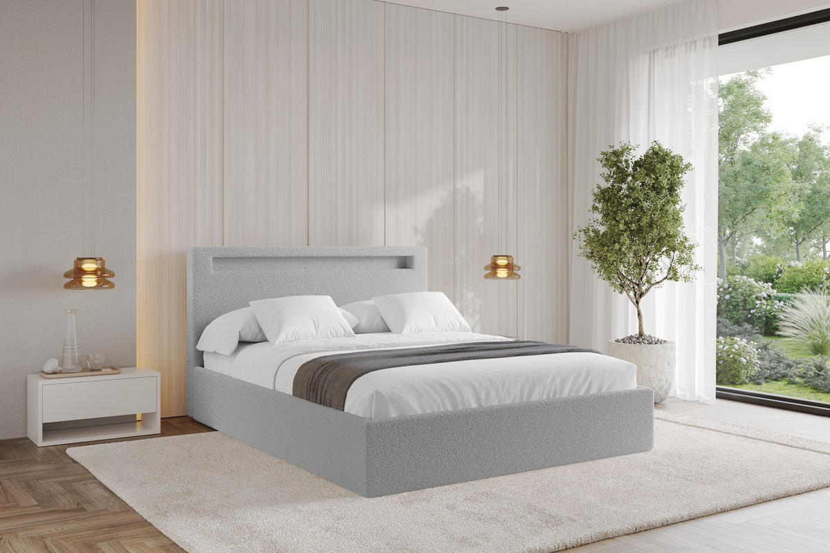 POLSTERBETT mit Bettkasten und Lattenrost, Boxbett ohne Matratze - GOLA 180x200 Hellgrau - Silberfarben, Holzwerkstoff/Textil (180/200cm) - ALTDECOR