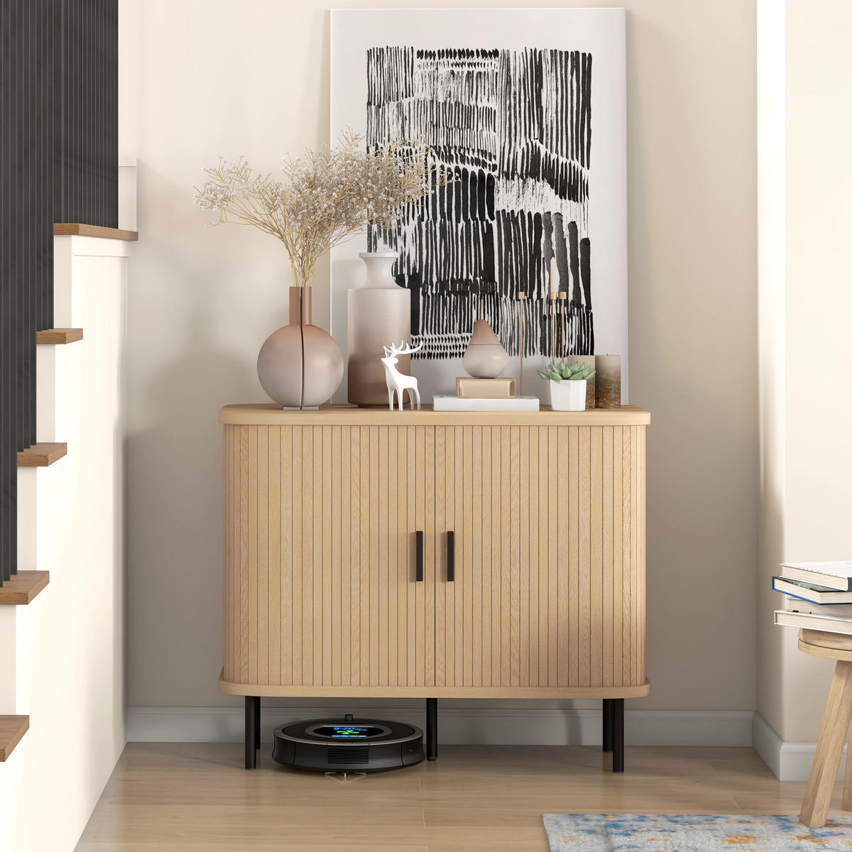 SIDEBOARD Eiche-Nachbildung und Schwarz, Schiebetüren, 90/40/75 cm - Eichefarben, Holz (90/75/40cm) - PANGIVO