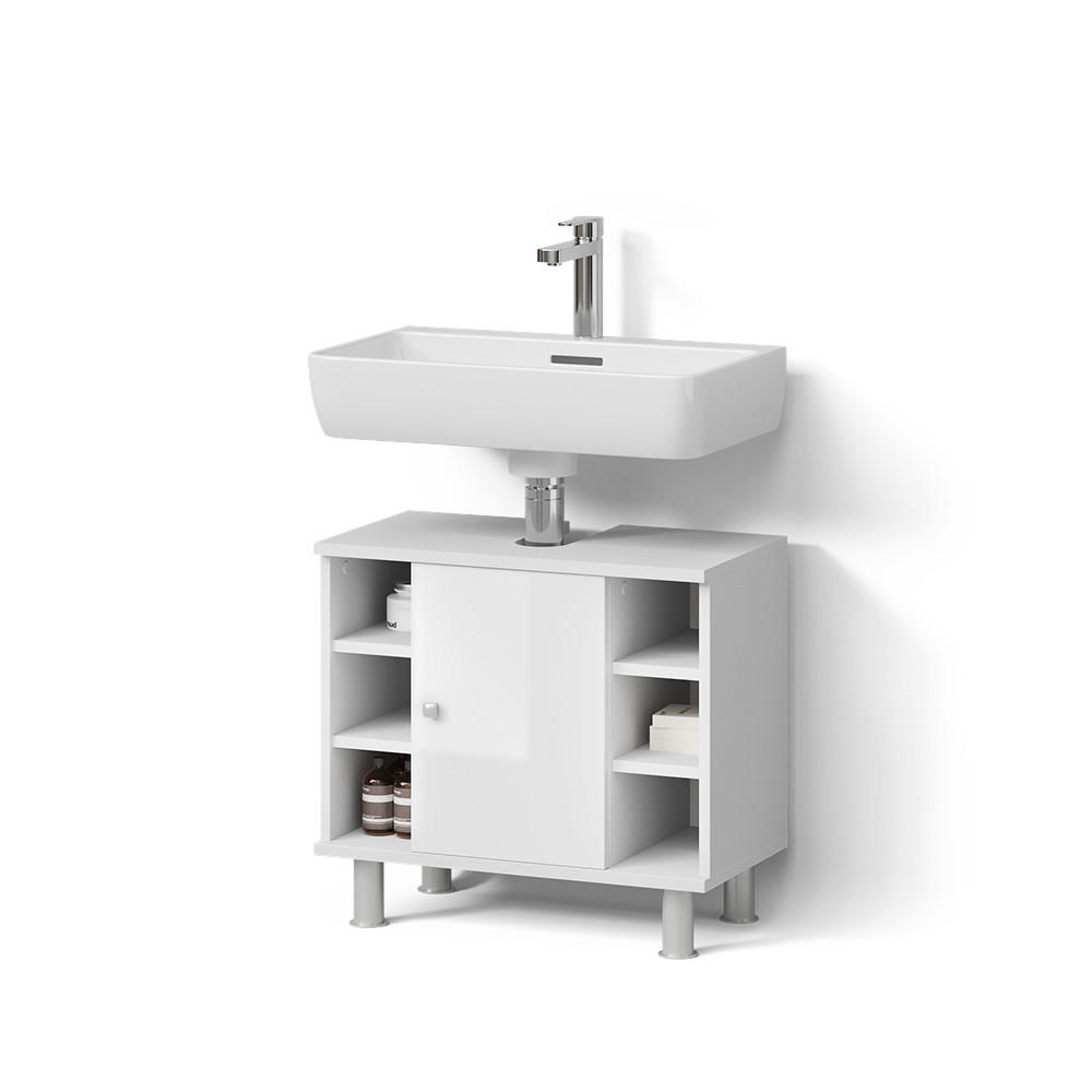 WASCHBECKENUNTERSCHRANK Fucino Weiß Hochglanz 60 x 54 cm - Weiß Hochglanz/Weiß, Holzwerkstoff (60/54/32cm) - Livinity®