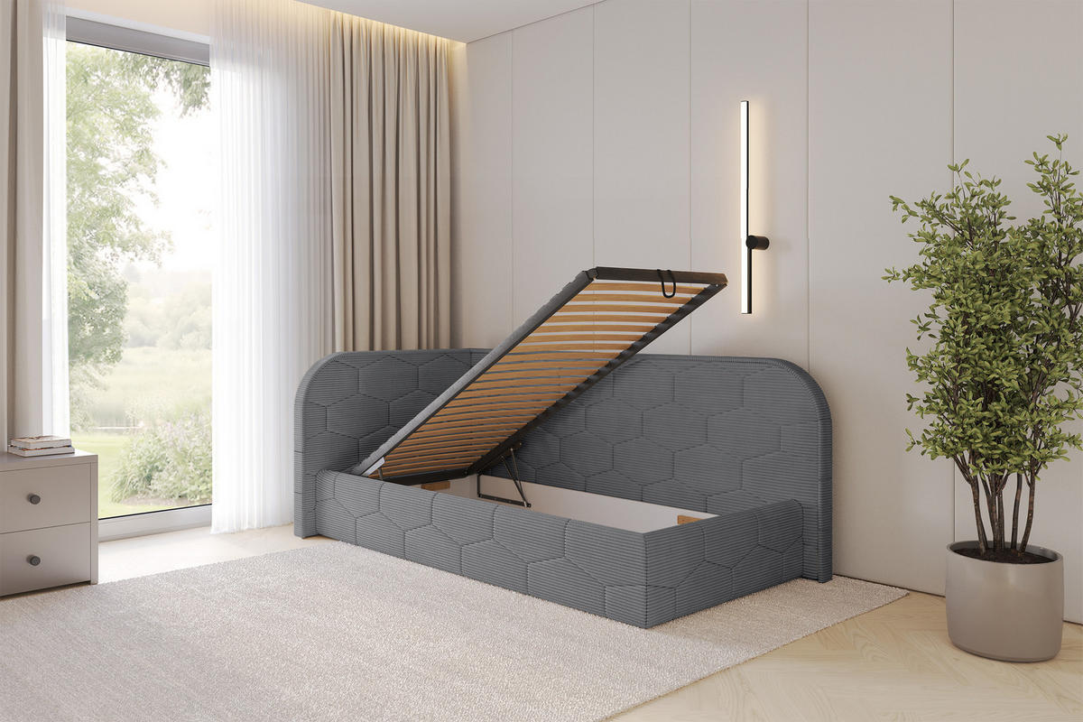 EINZELLBETT Jugendbett mit Bettkasten und Matratze H3/H4, Rechts - JAXY 90x200 Dunkelgrau - Schieferfarben, Holzwerkstoff/Textil (90/200cm) - ALTDECOR