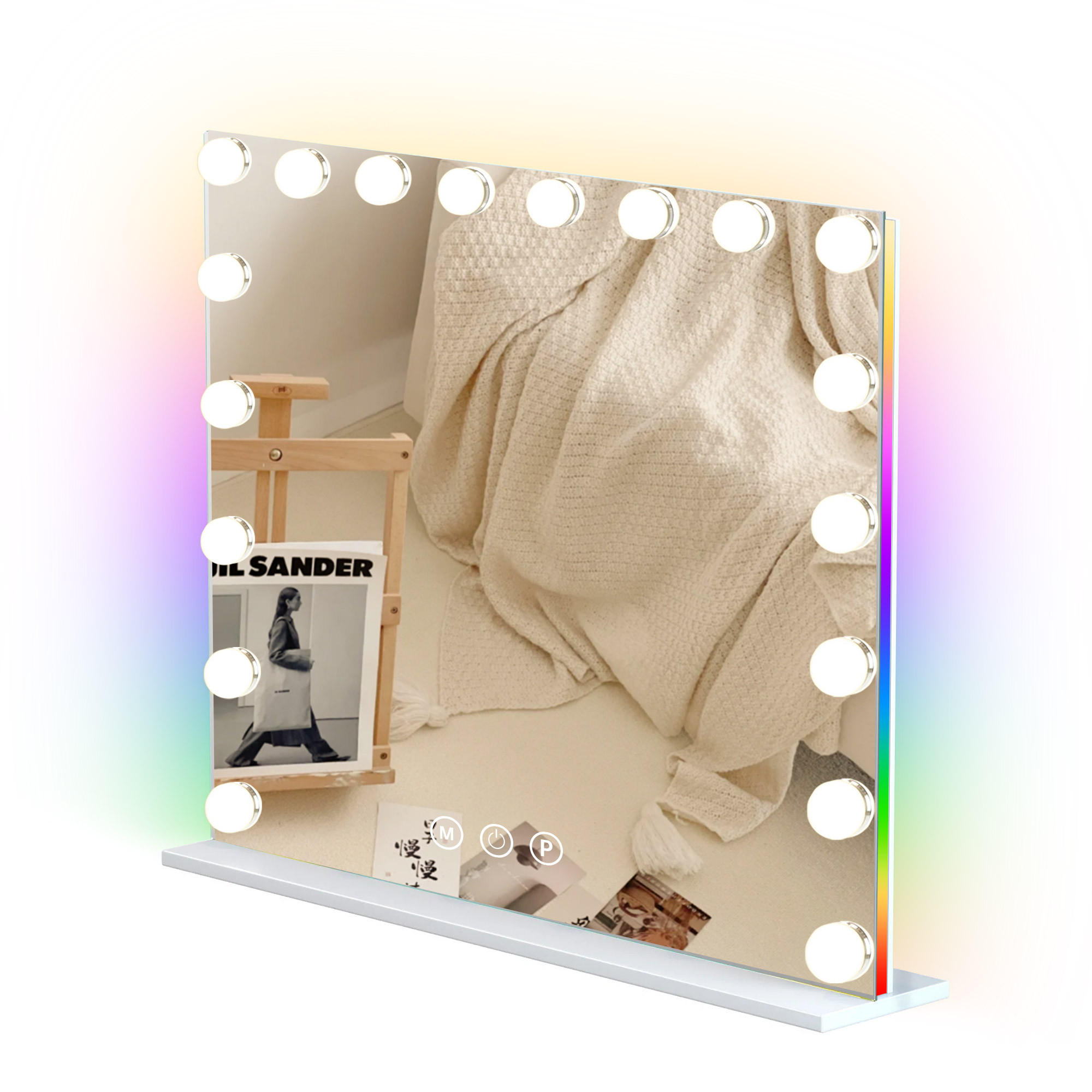 SCHMINKSPIEGEL mit LED-Beleuchtung und RGB-Hintergrundbeleuchtung weiß 80/58 cm - Weiß, Metall (80/58/3cm) - VANITII