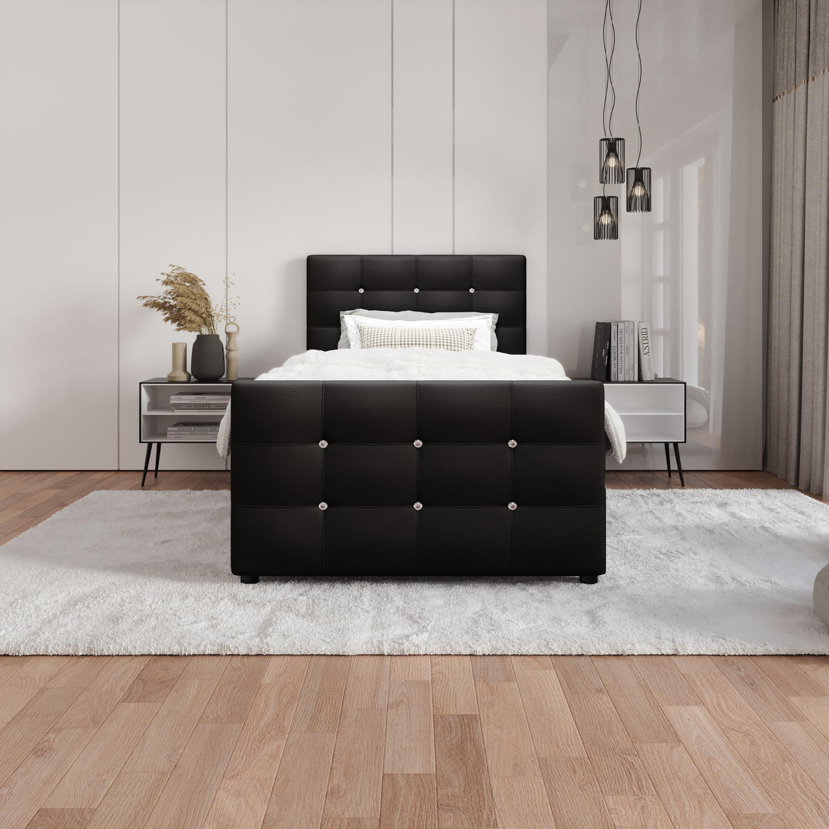 BOXBETT KLEO 100x200, mit Matratze H3 und Topper, Madryt 1100 - Schwarz, Holz/Kunststoff (100/200cm) - Bedante