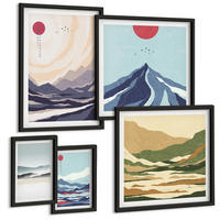 BILDER SET 5er Set - 50x50 cm & 20x30 cm & 40x60 cm Schwarzer Rahmen - Farbenfrohe abstrakte Flussberge - Schwarz, Kunststoff (40/60cm) - TULUP