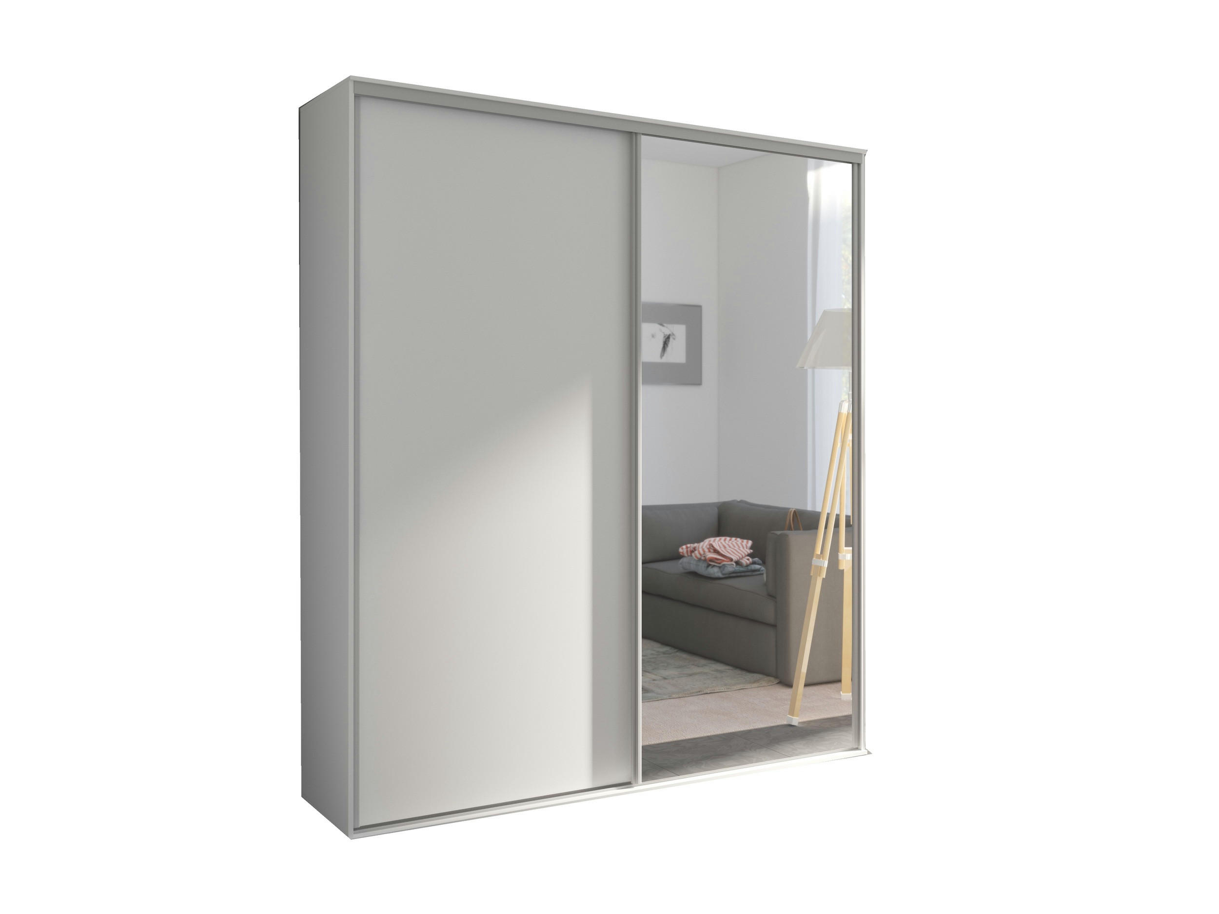SCHIEBETÜRENSCHRANK - Kleiderschrank BORA 204 mit Spiegel - Weiß - Weiß, Holzwerkstoff (204/244/62cm) - Möblo