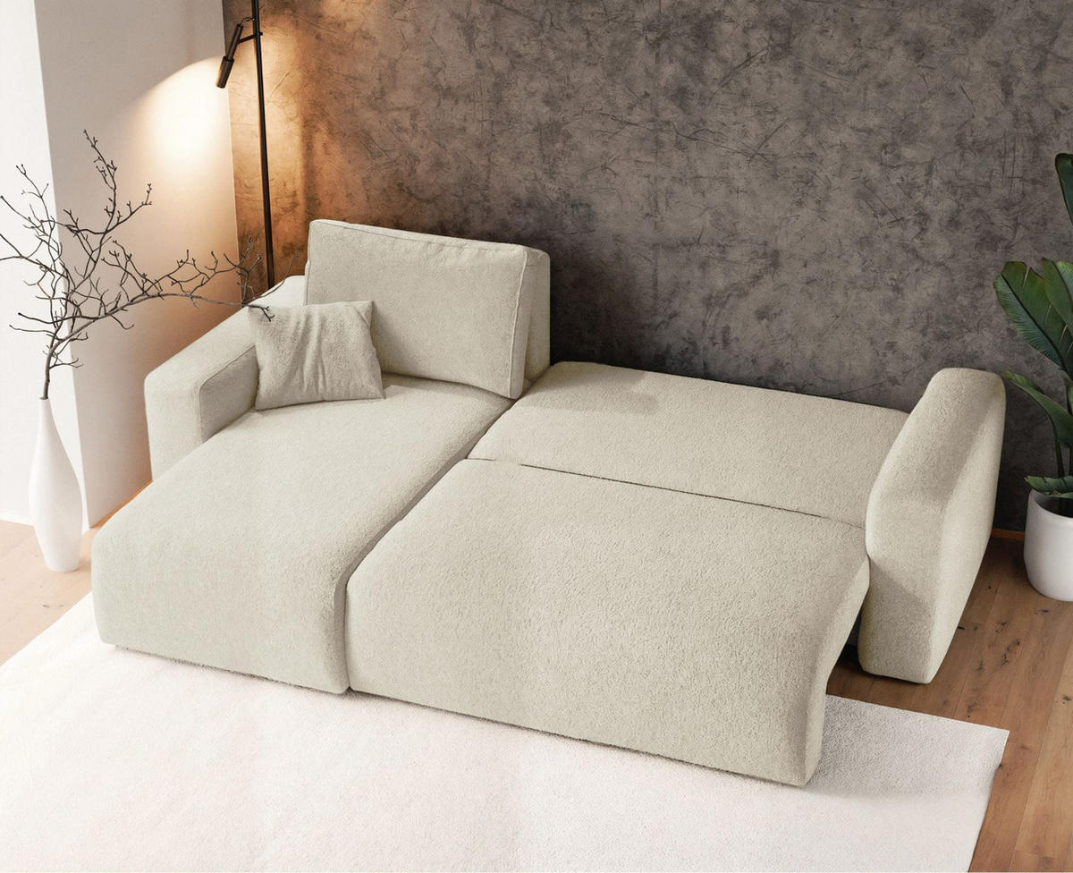ECKSOFA Pianoni Creme Bouclé-Bezug - Creme/Schwarz, Kunststoff/Textil (244/140cm) - Selsey