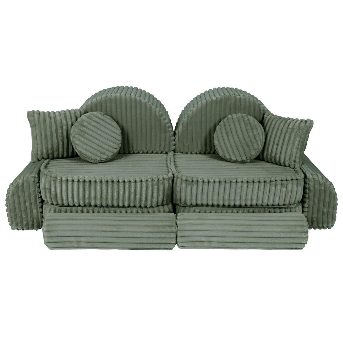 KINDERSOFA Pocket Max modular 12-tlg. aus Plüschcord in Salbeigrün - Olivgrün, Textil (120/25/60cm) - MeowBaby