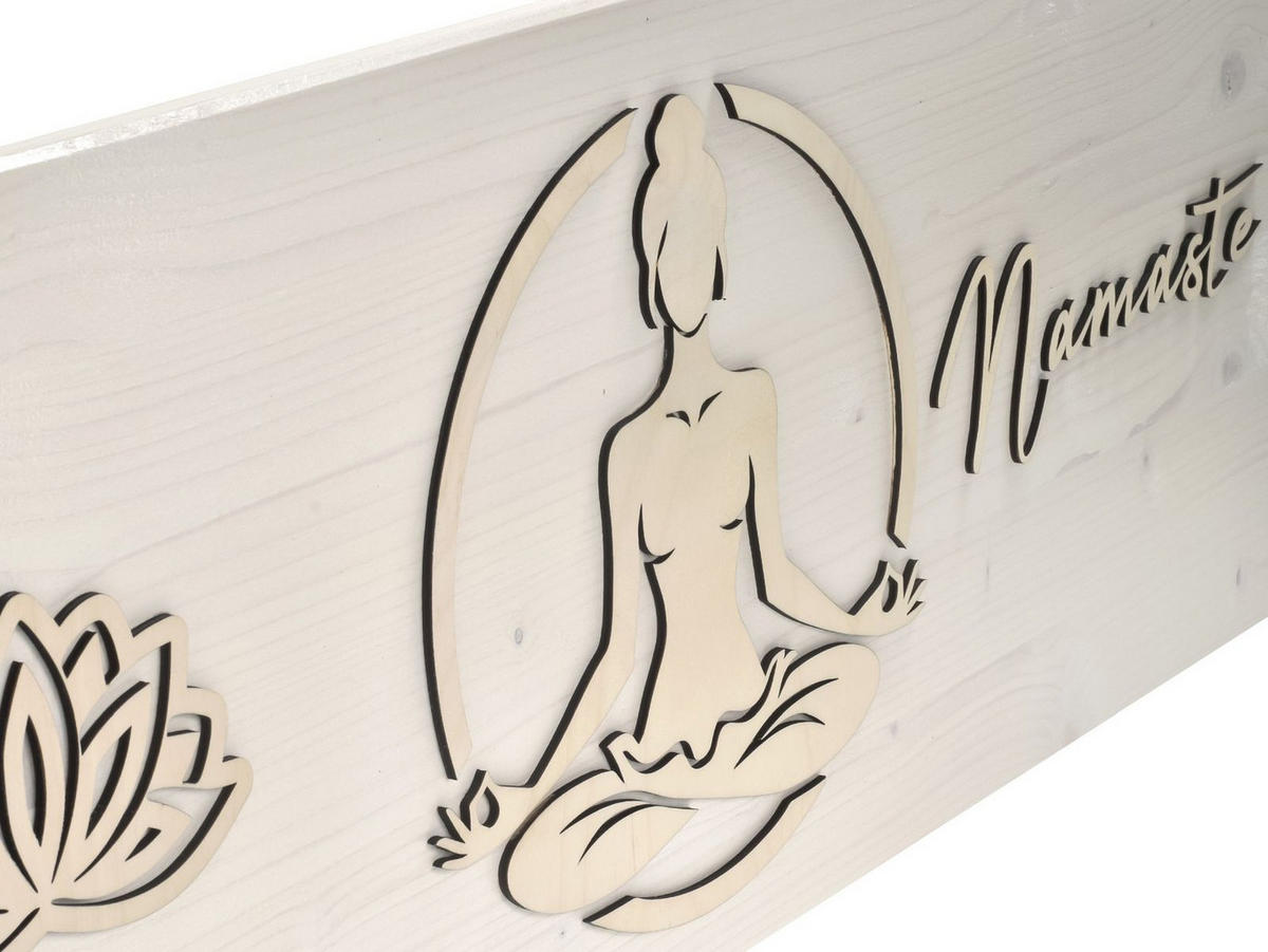 HOLZBILD Yoga weiß Padmasana - Lotussitz 80x30 cm - Weiß, Holz (80/30cm) - Raumzutaten