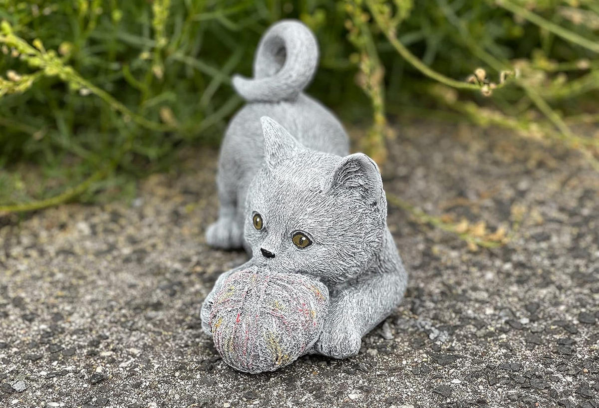 STEINFIGUR Katze Sabrina Steinguss frostfest wetterfest - Grau, Stein (19/12/12cm) - stoneandstyle