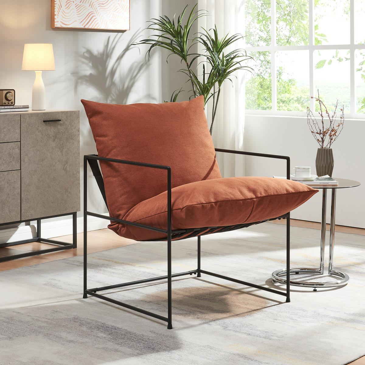 SESSEL Utsjoki - Schwarz/Orange, Textil/Metall (61/90/70cm) - [en.casa]