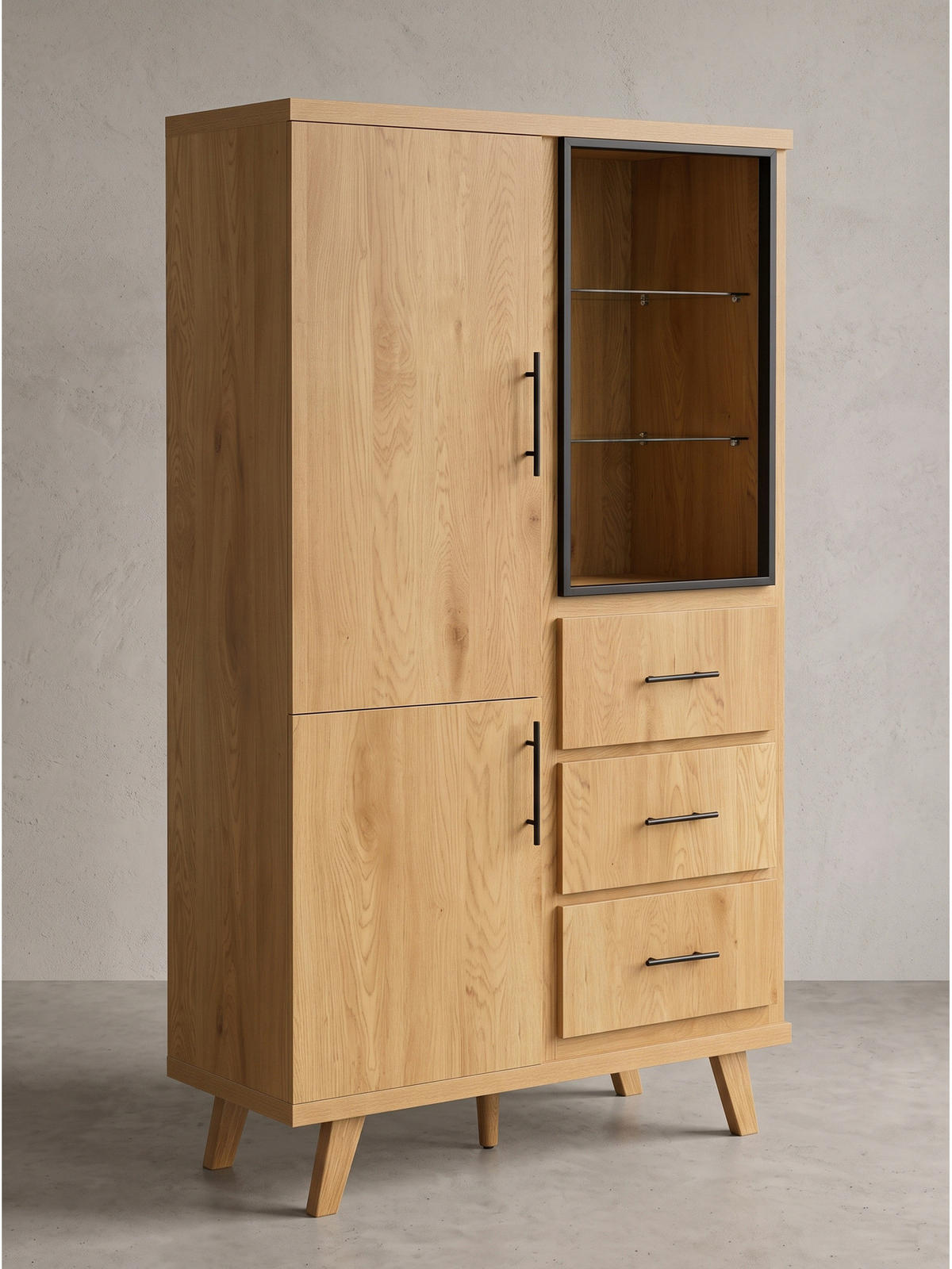 HIGHBOARD BASSANO, MDF, in Eichenoptik, mit Stauraum, 100 x 40 x 188 cm - Hellbraun/Braun, Eichenholz/Holzwerkstoff (100/188/40cm) - KADIMA DESIGN