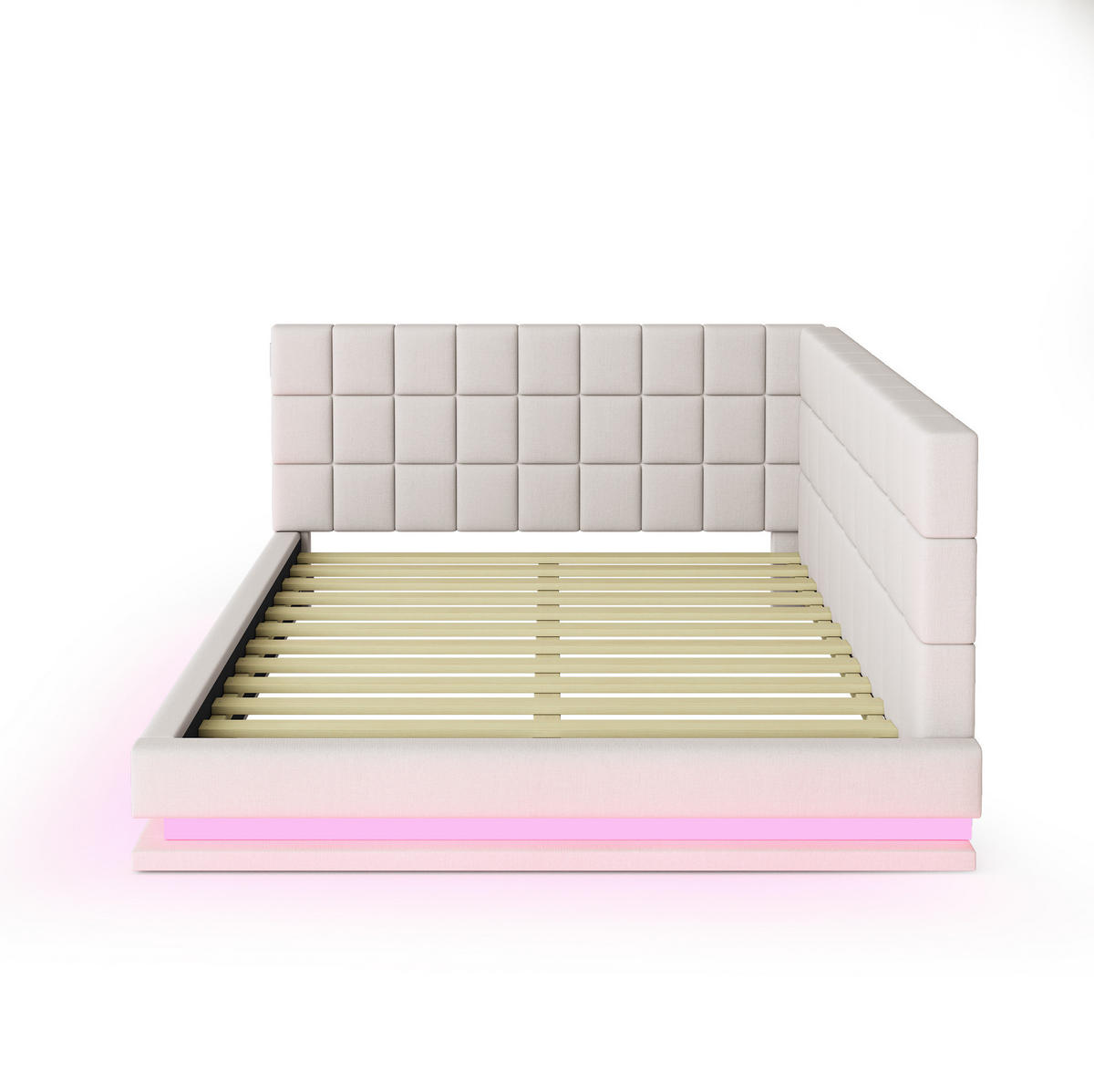 POLSTERBETT 160/200 cm Beige aus Leinenstoff mit LED-Beleuchtung und USB-Anschluss - Beige, Textil (160/200cm) - OKMYHOME