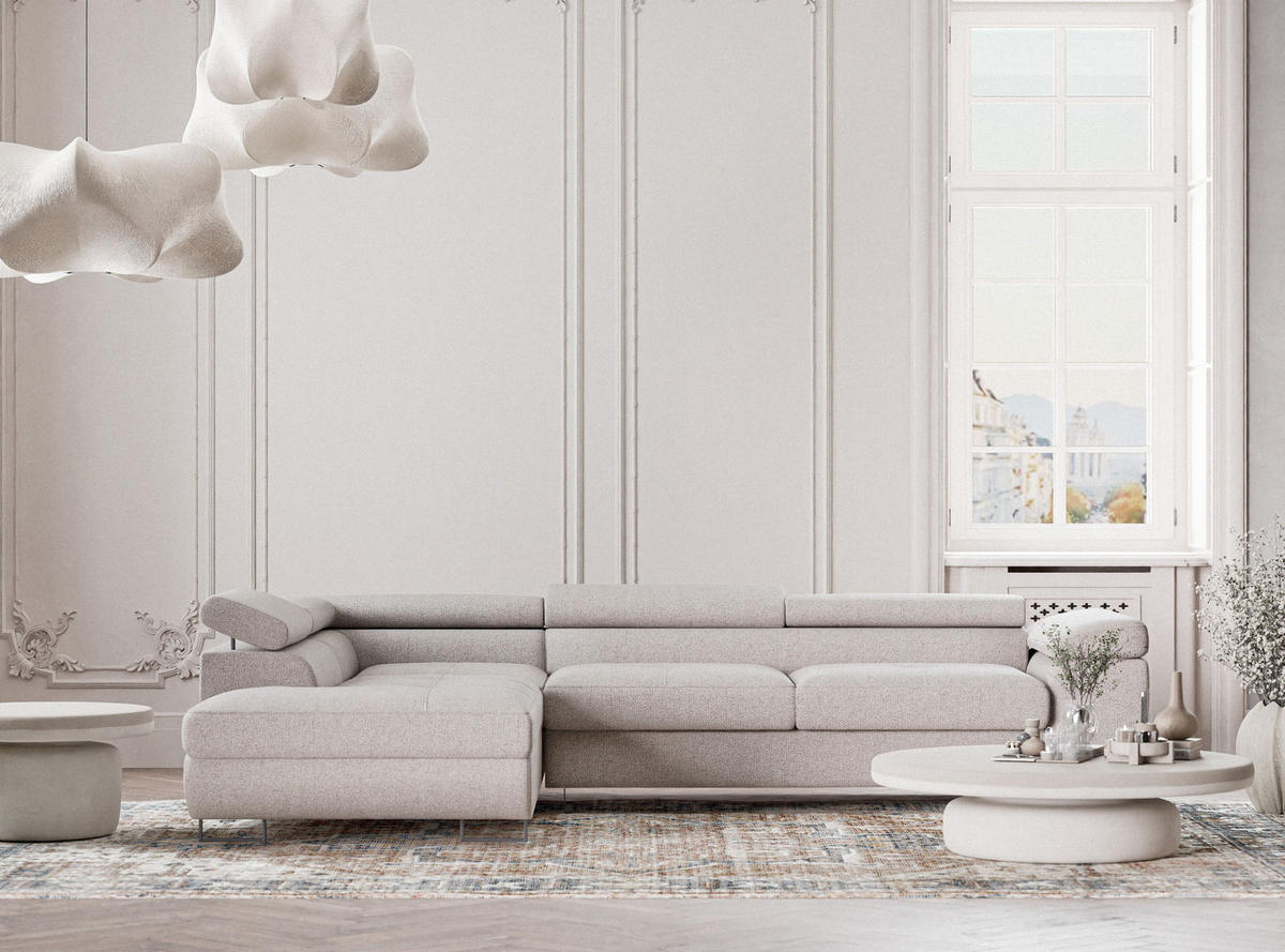 ECKSOFA MIT SCHLAFFUNKTION Concord Beige Webstoff - Schwarz/Grau, Holz/Holzwerkstoff (277/203cm) - Maison de Reve