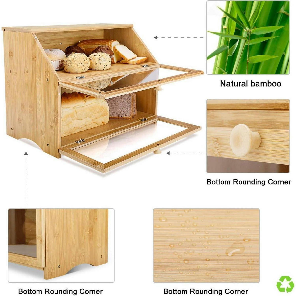 BROTKASTEN Bambus 2 Etagen 39x25x32cm - Hellbraun, Naturmaterialien (25/32/39cm)