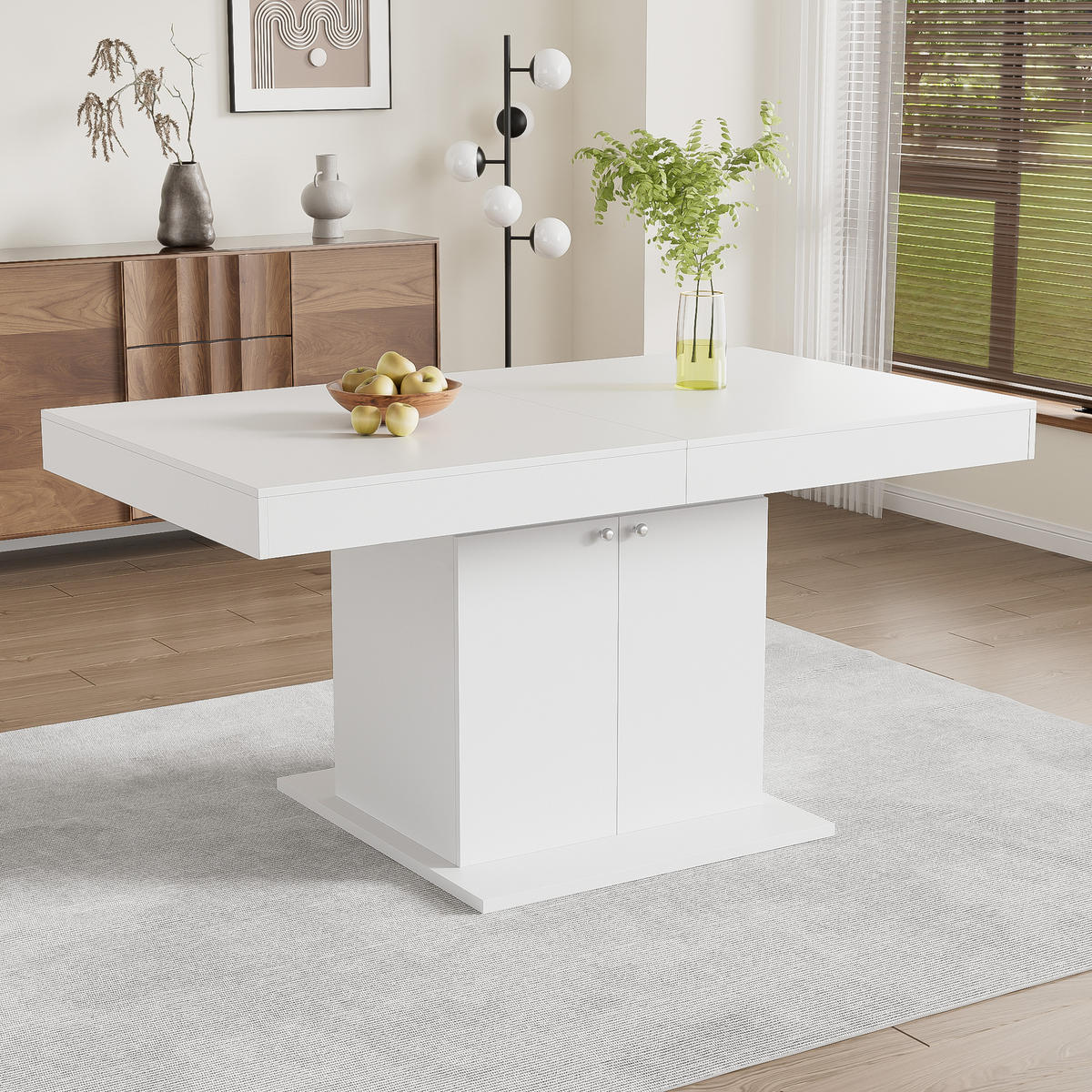 ESSTISCH 140-180x80x76 cm in Weiß aus Spanplatte und Metall mit Stauraum - Weiß, Holzwerkstoff (80/180/76cm) - Modfu