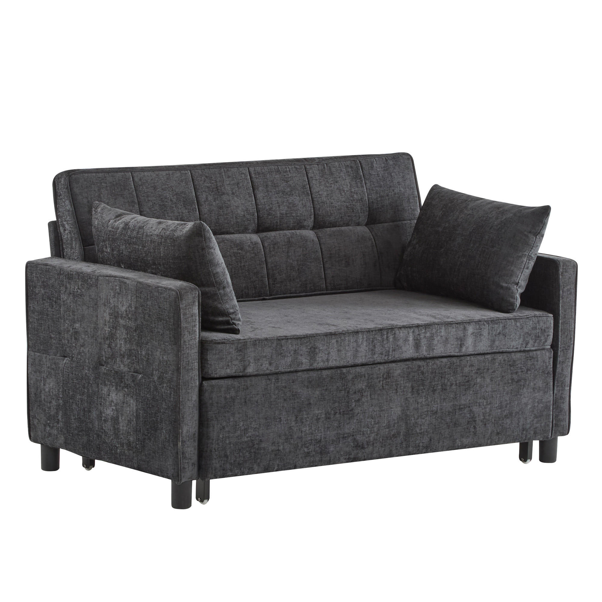 SCHLAFSOFA Retro-Schwarz Verstellbare Rückenlehne, Chenille-Stoff - Schwarz, Textil (79/85/142cm) - Kaket