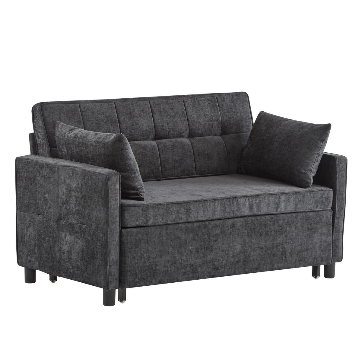 SCHLAFSOFA Retro-Schwarz Verstellbare Rückenlehne, Chenille-Stoff - Schwarz, Textil (79/85/142cm) - Kaket